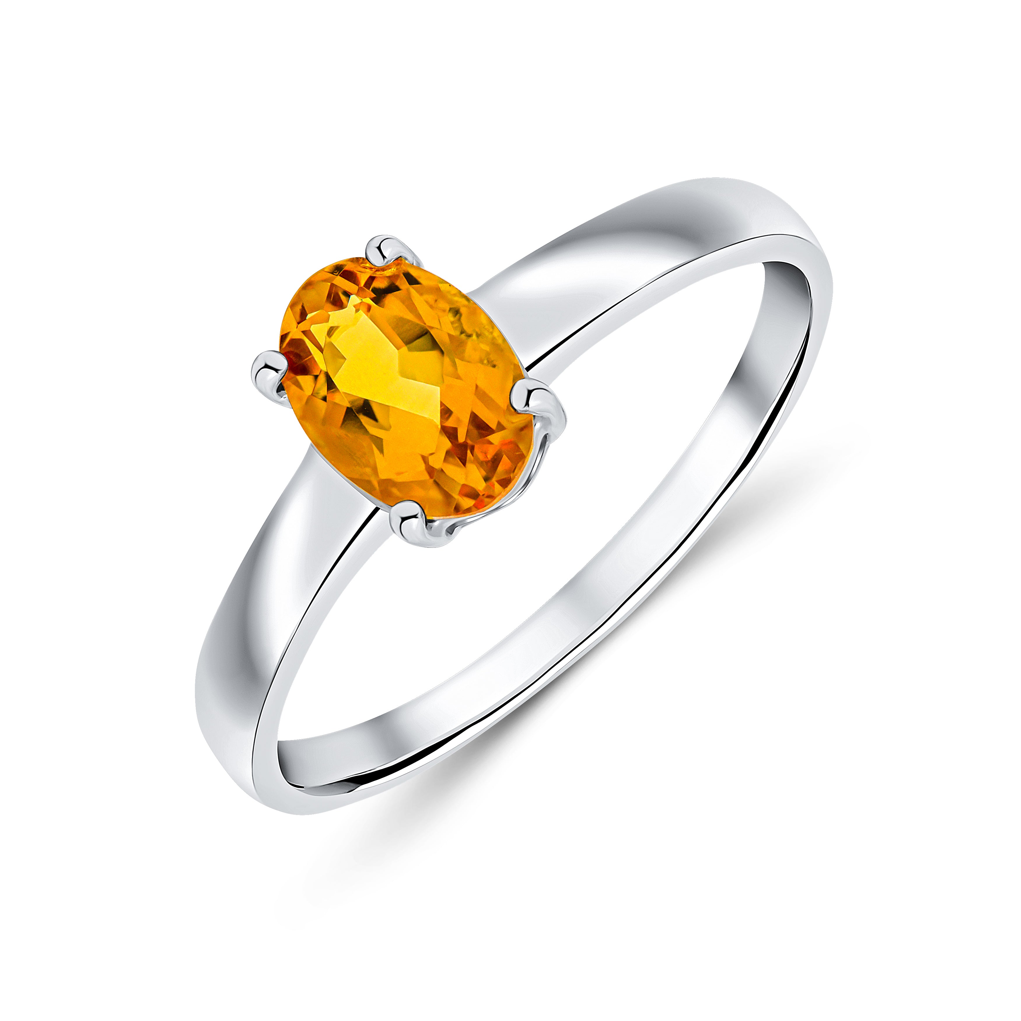 9ct White Gold 7x5mm Oval Citrine 4 Claw Single Stone Ring