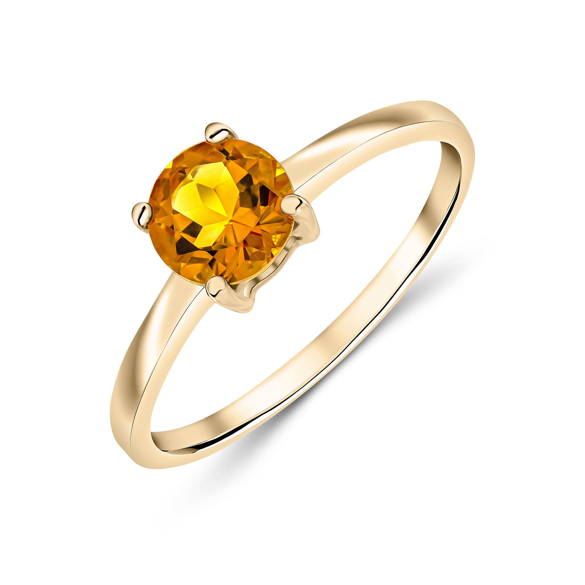 9ct Yellow Gold 6mm Round Citrine 4 Claw Single Stone Ring