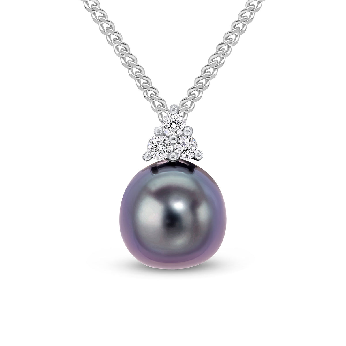 18wg Diamond Tref & Blk Prl Pdt