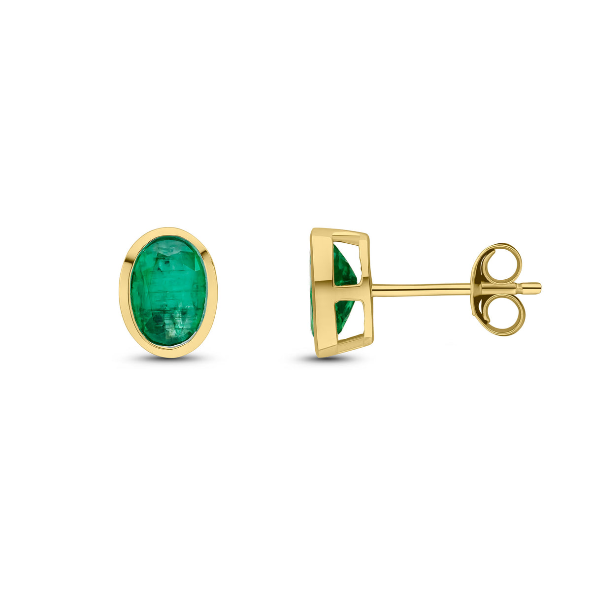 9ct Yellow Gold 7x5 Oval Emerald Rubover Earstuds