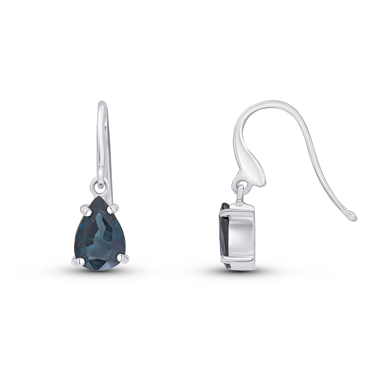 9ct White Gold 7x5mm Pear Shape Sapphire Claw Set Wire Hook Drop Earrings