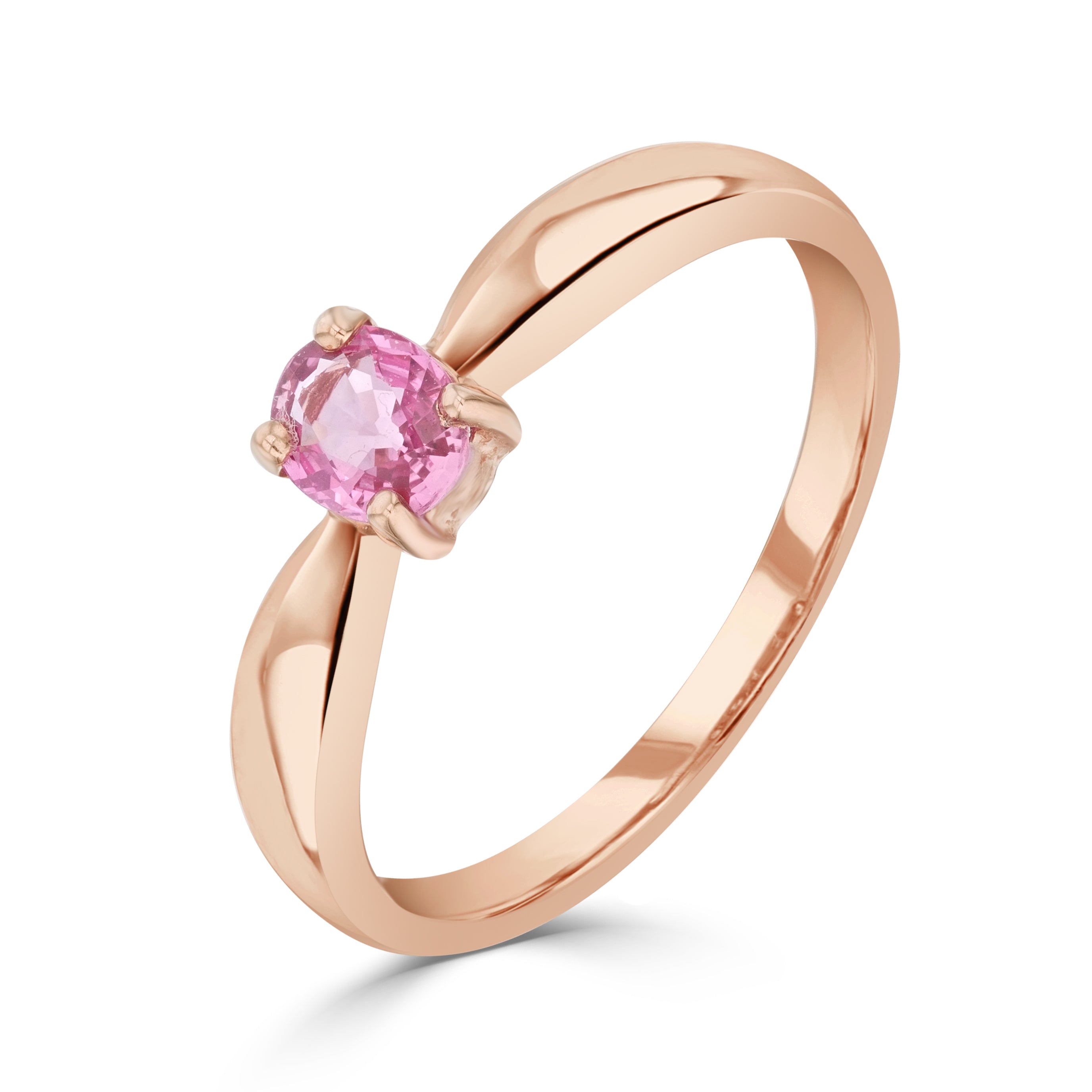 9ct Rose Gold 5x4mm Oval Pink Sapphire 4 Claw Single Stone Ring