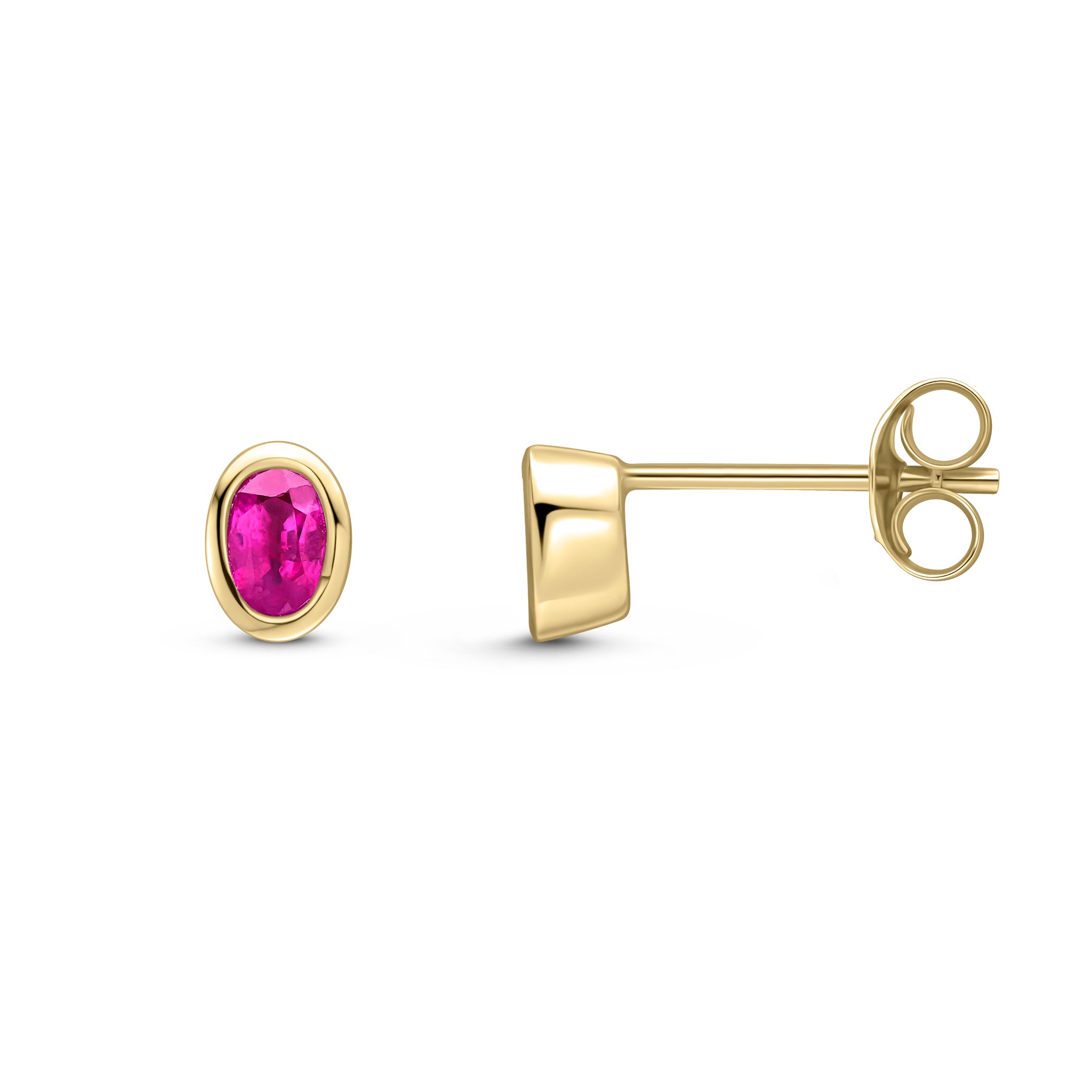 9ct Yellow Gold 4x3 Oval Ruby Rubover Set Earrings