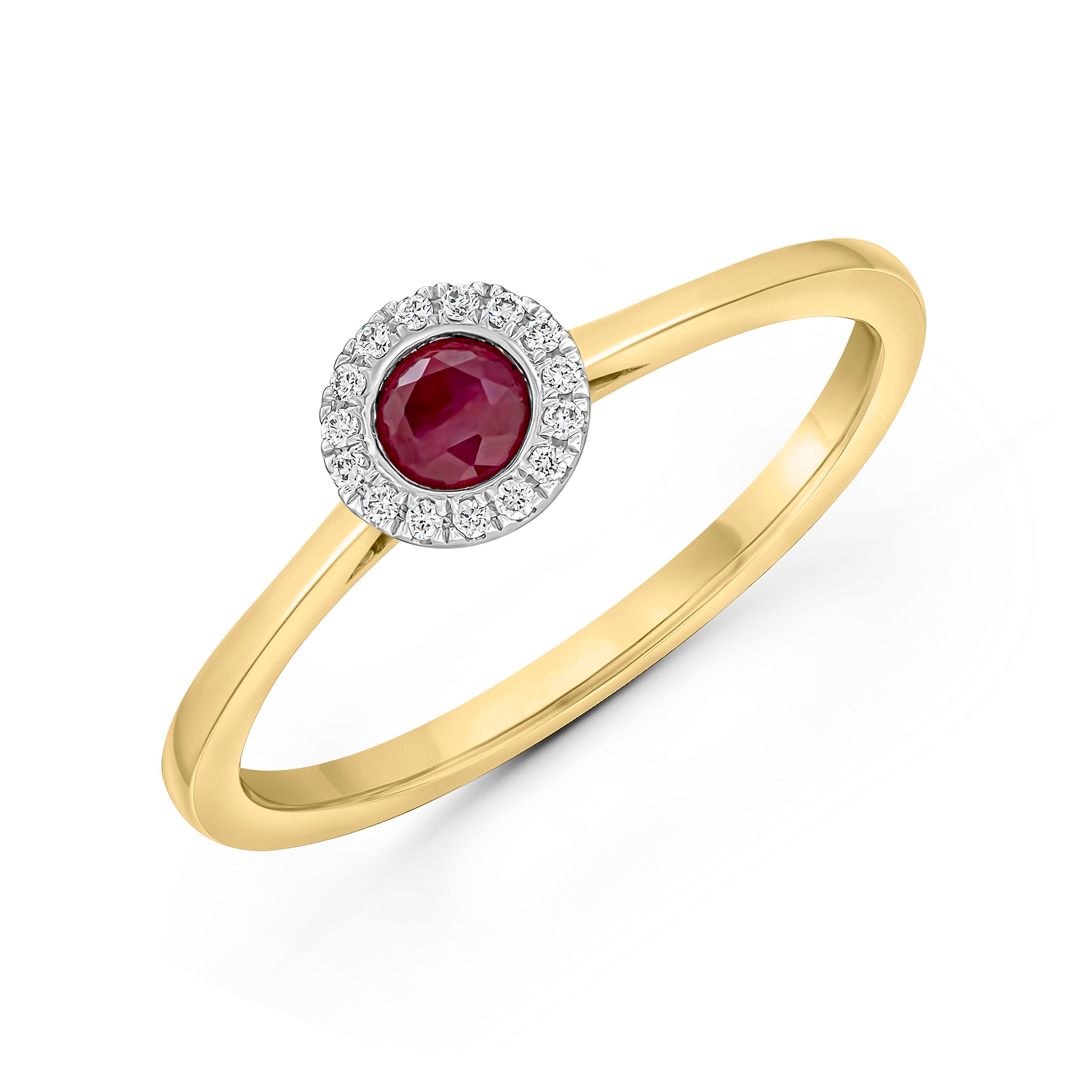 18ct Ywg Round Ruby and Diamond Microset Cluster Ring