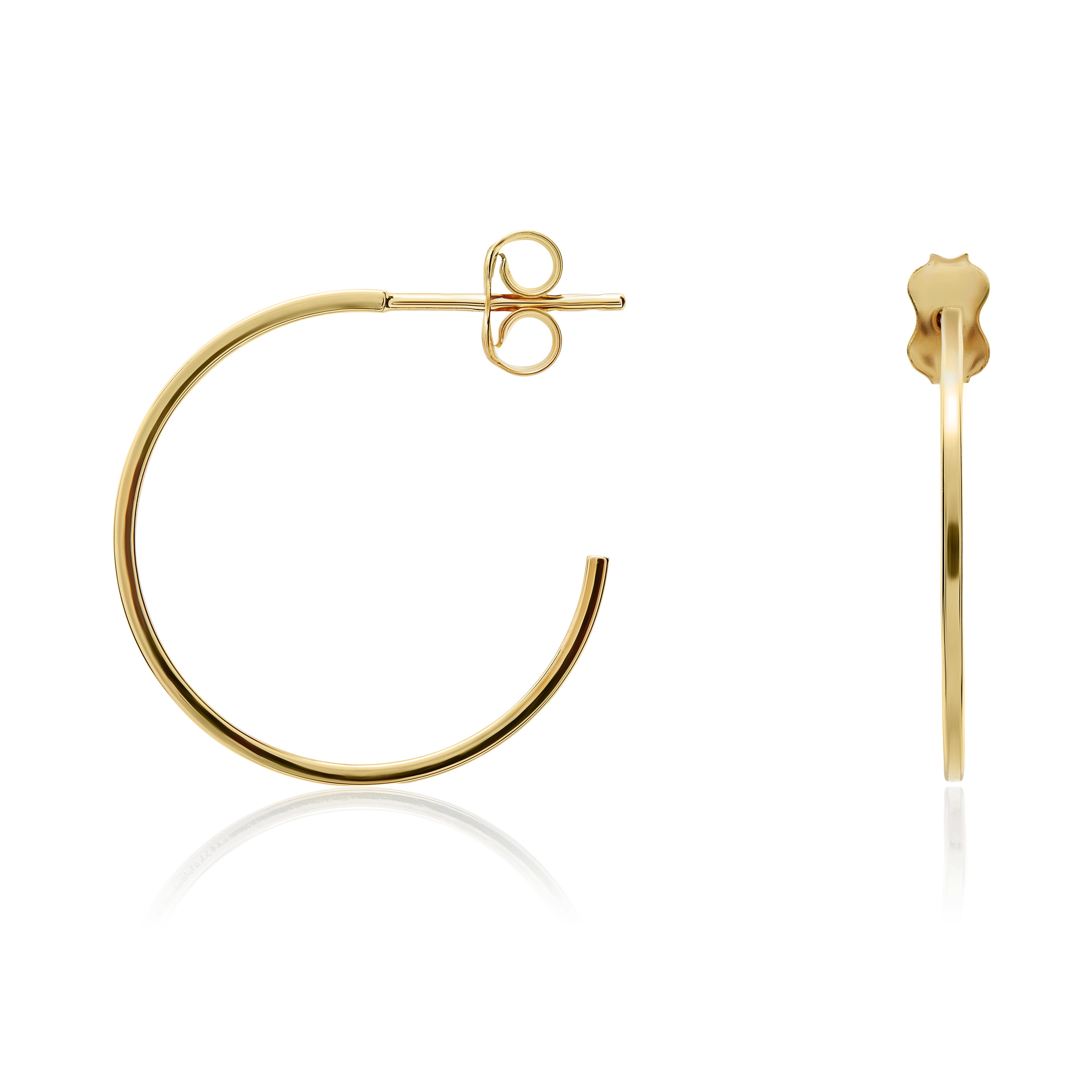 9ct yellow gold 1mm Square Tube Peg & Scroll Hoop Earrings. 22mm Diameter
