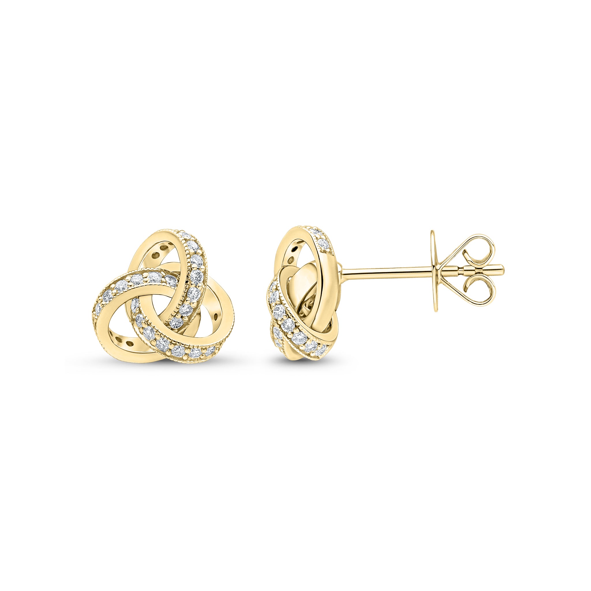 18ct Yellow Gold Round Diamond Grain Set Knot Stud Earrings Small