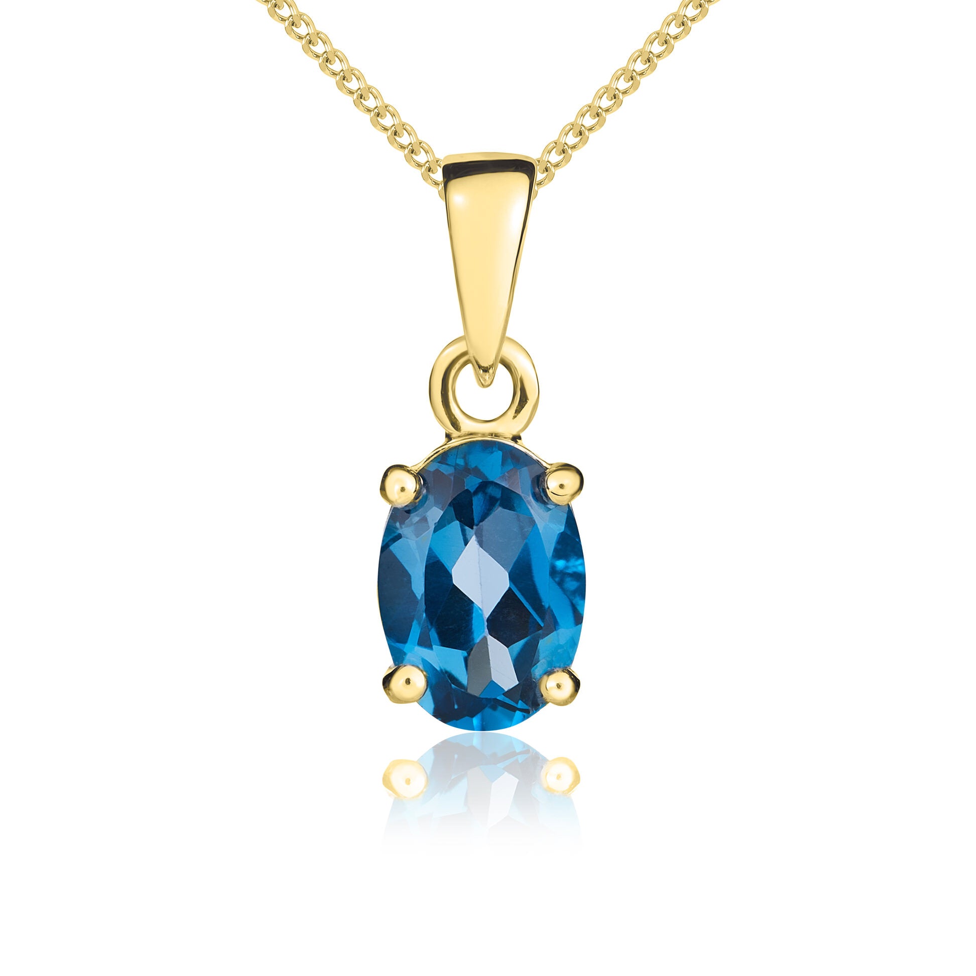 9ct Yellow Gold 7x5 Oval London Blue Topaz 4 Claw Pendant