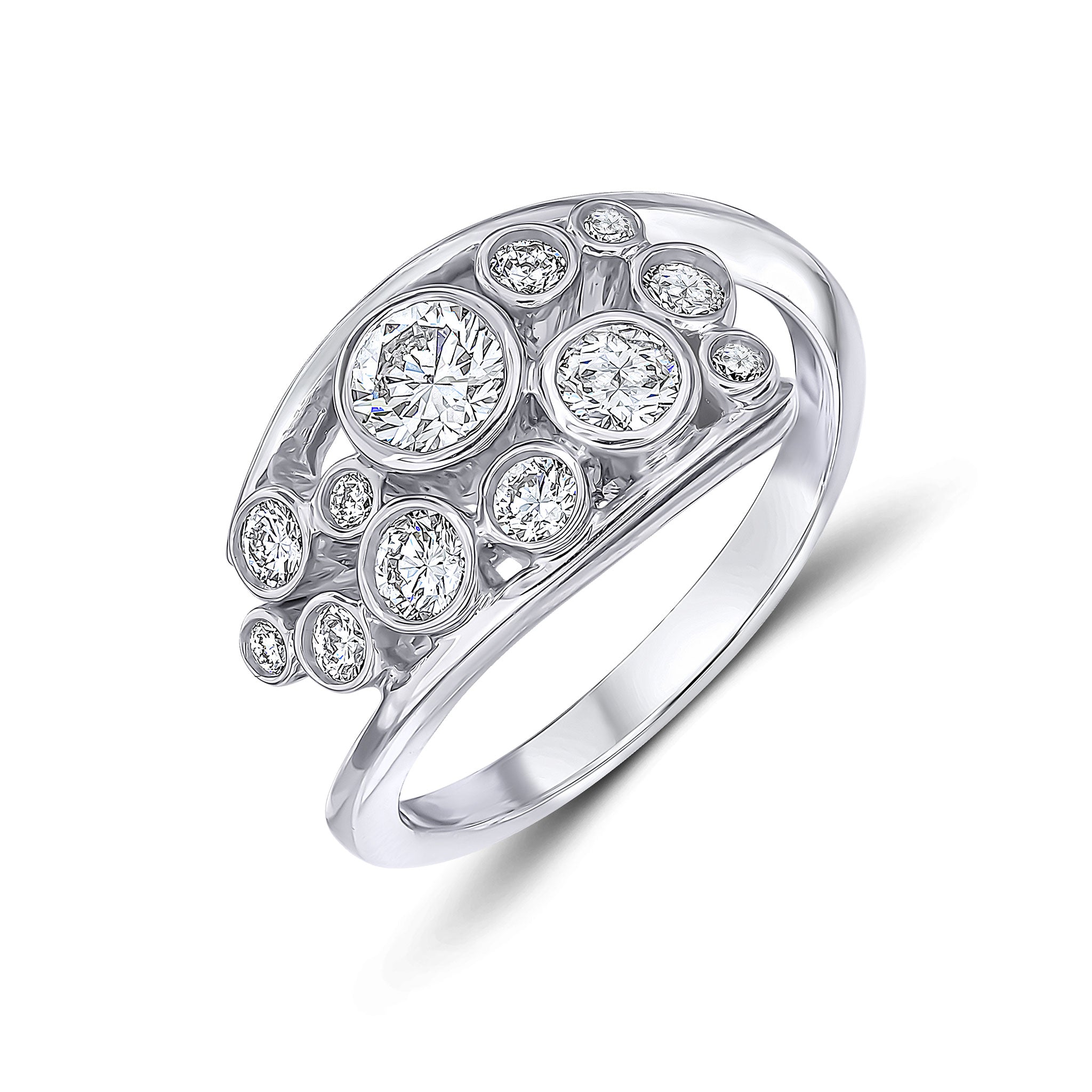 18ct White Gold Diamond Bubble Fancy 'cluster' Ring 1ct