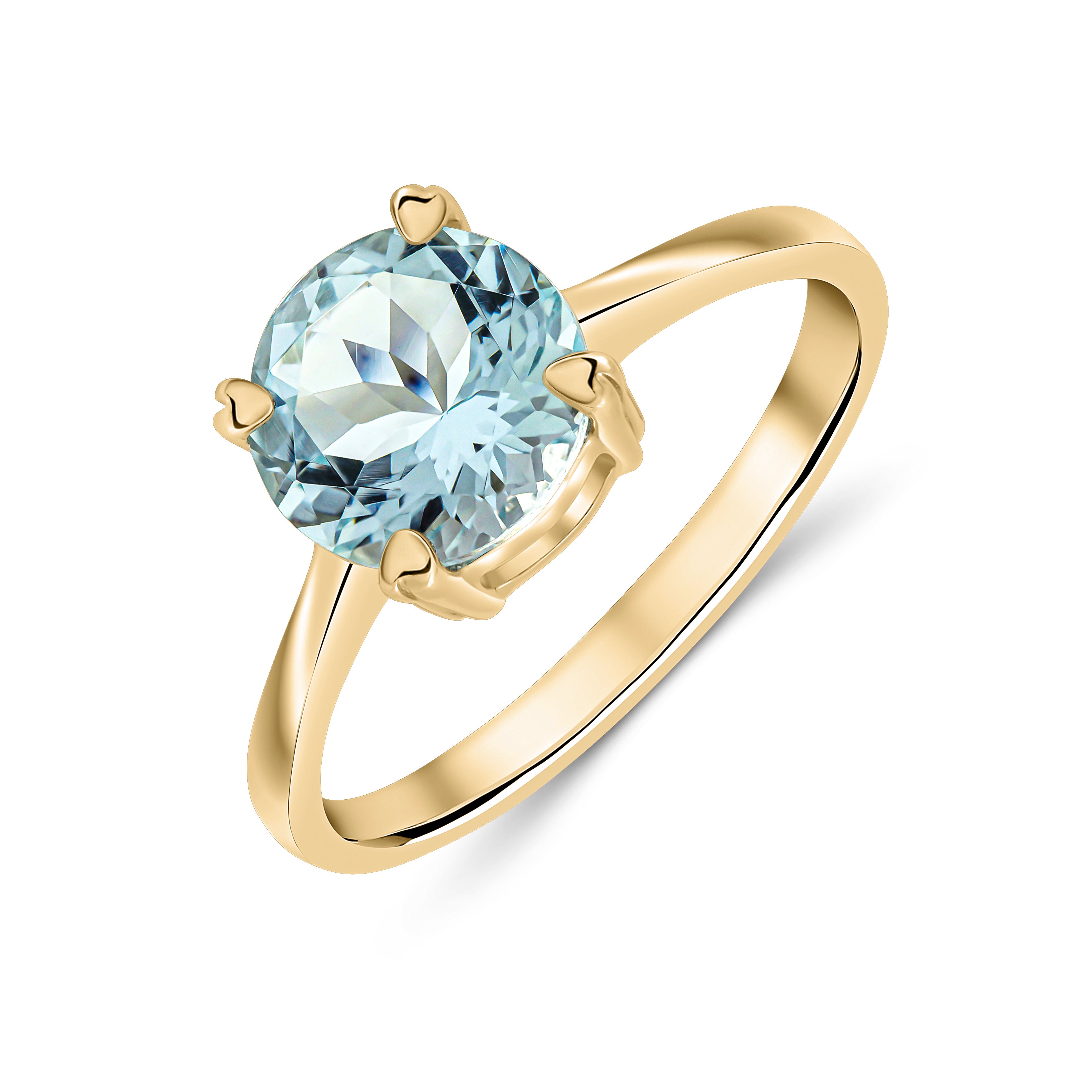 9ct Yellow Gold 8mm Round Aquamarine Single Stone Claw Ring