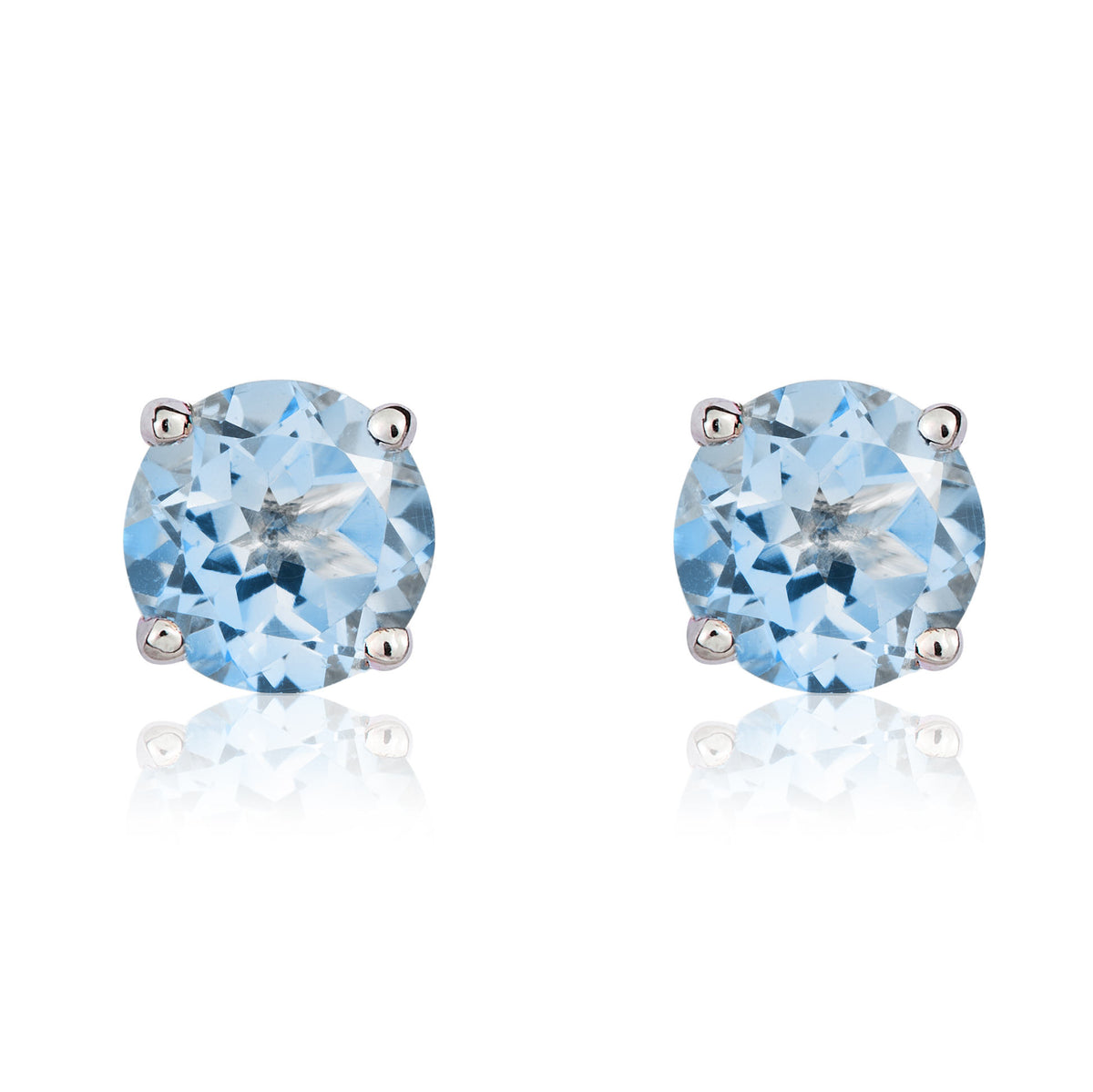9ct White Gold 5mm Round Aquamarine Claw Set Stud Earrings