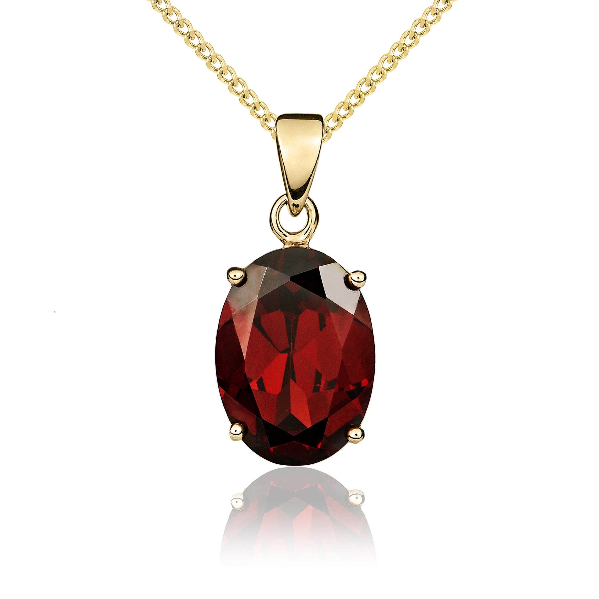 9ct Yellow Gold 14x10 Oval Garnet Claw Set Pendant