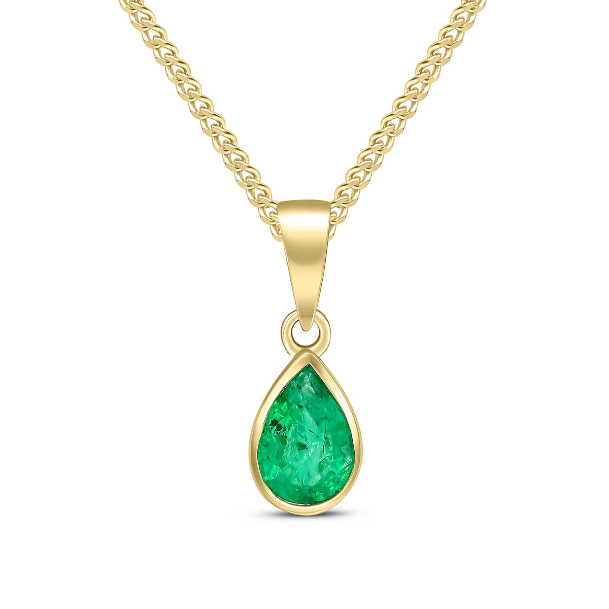 9ct Yellow Gold 7x5 Pear Shape Emerald Rubover Pendant