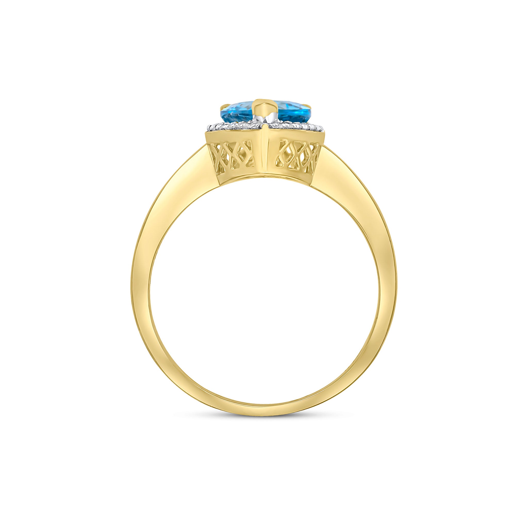9CT YG 9X7 PEARSHAPE SWISS BLUE TOPAZ & DIAMOND CLAW SET CLUSTER RING. RHODIUM TO DIAMONDS 1