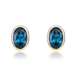 9ct yellow gold 6 x 4 mm oval London Blue Topaz rubover Stud Earrings
