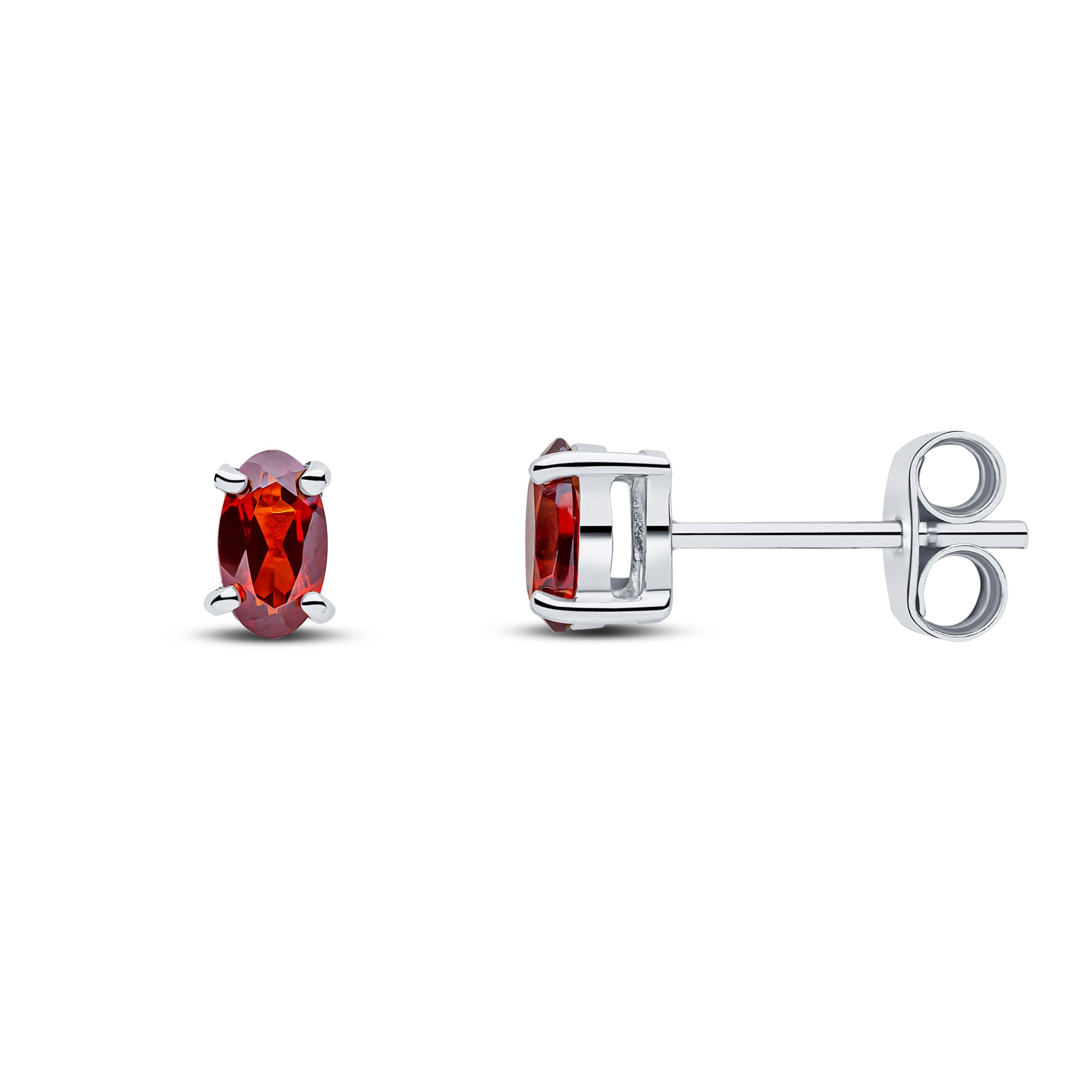 9ct White Gold 5x3 Oval Garnet Claw Set Stud Earrings
