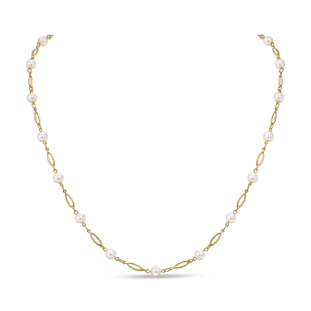 9ct Yellow Gold 20" Open Marquise-Shape Link and Cultured Freshwater Pearl