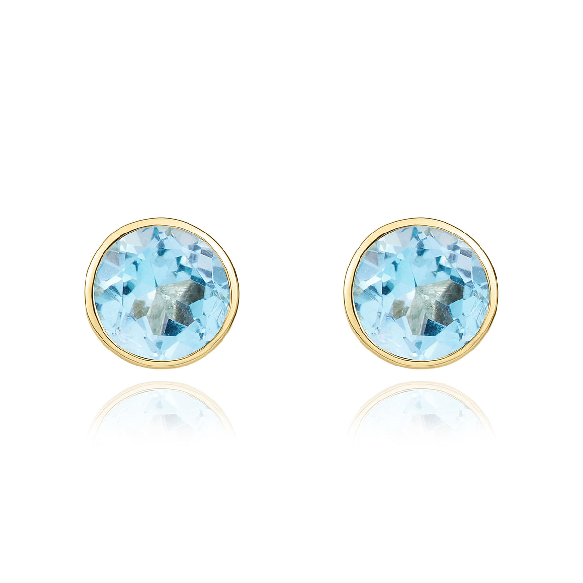 9ct Yellow Gold 5mm Round Swiss Blue Topaz Rubover Stud Earrings