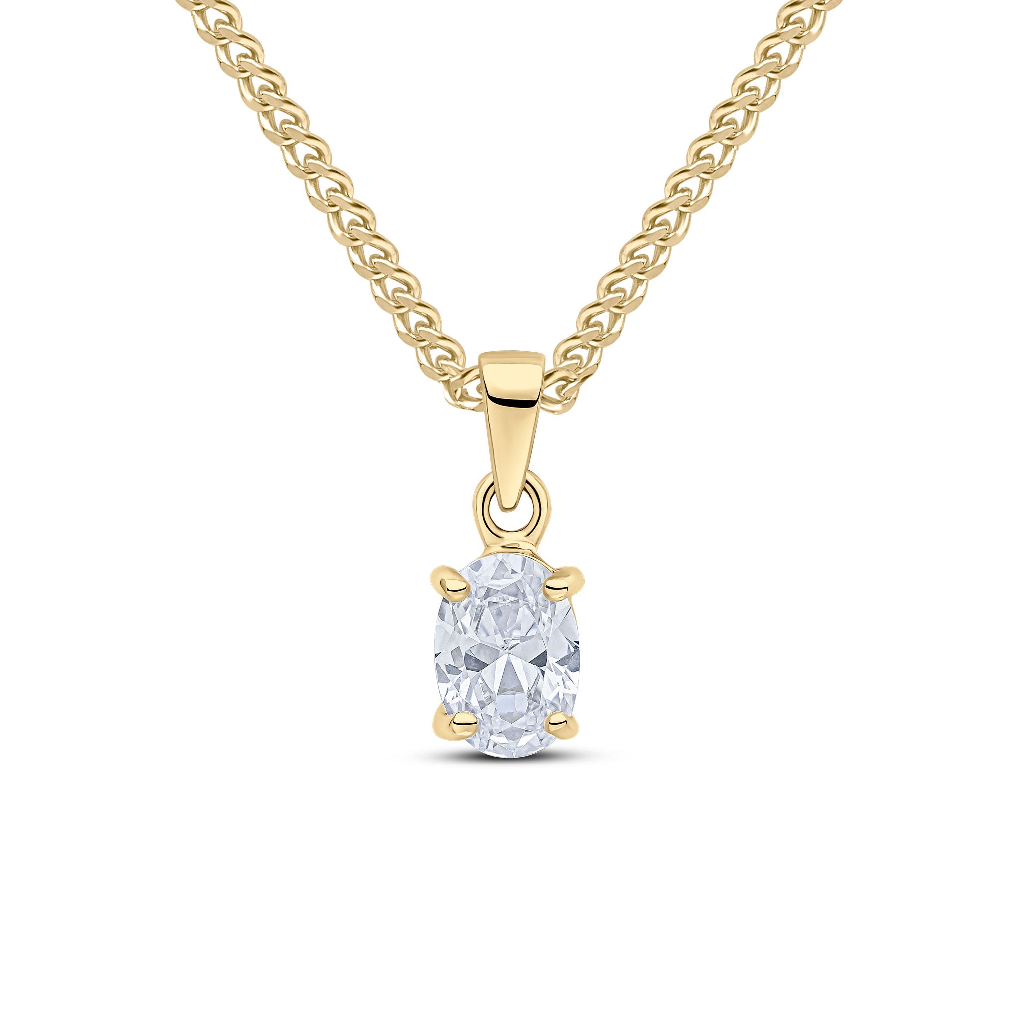 9ct Yellow Gold 7x5mm Oval CZ 4 Claw Pendant