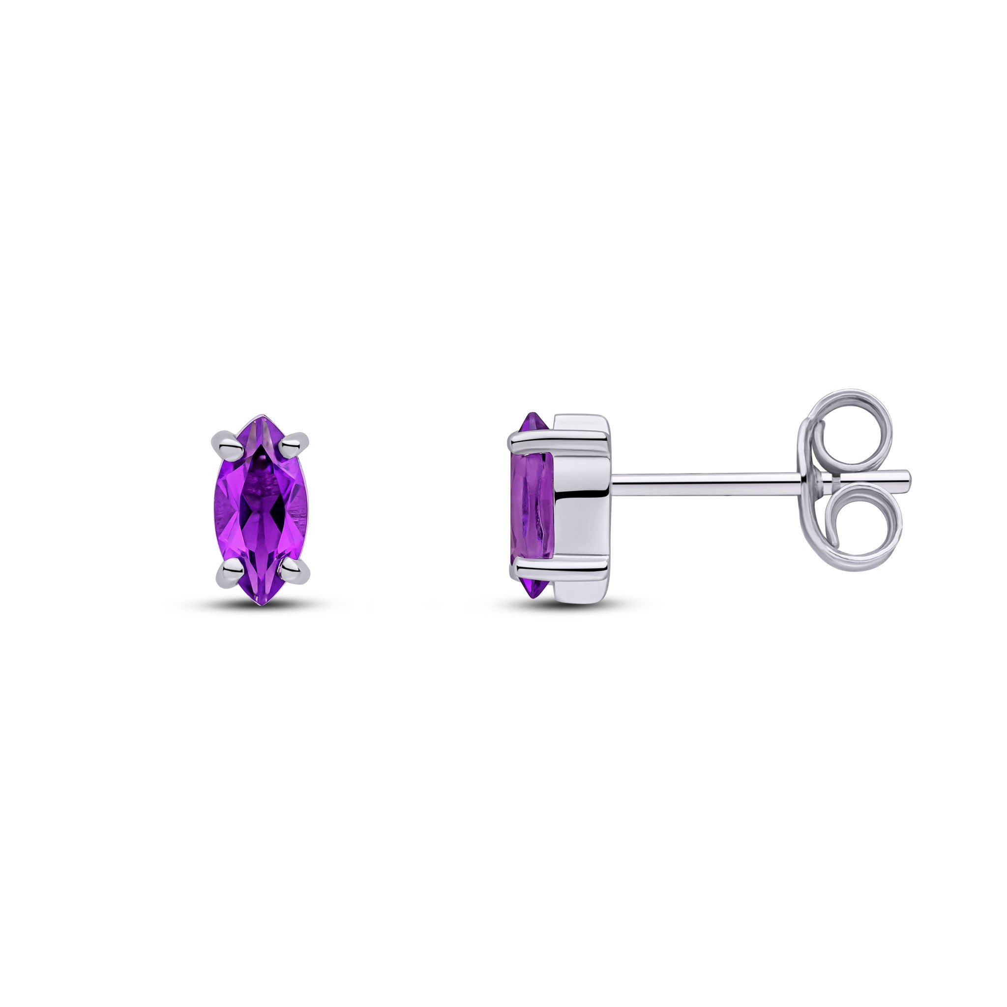 9ct White Gold 6x3mm Marquise Amethyst Claw Set Earrings