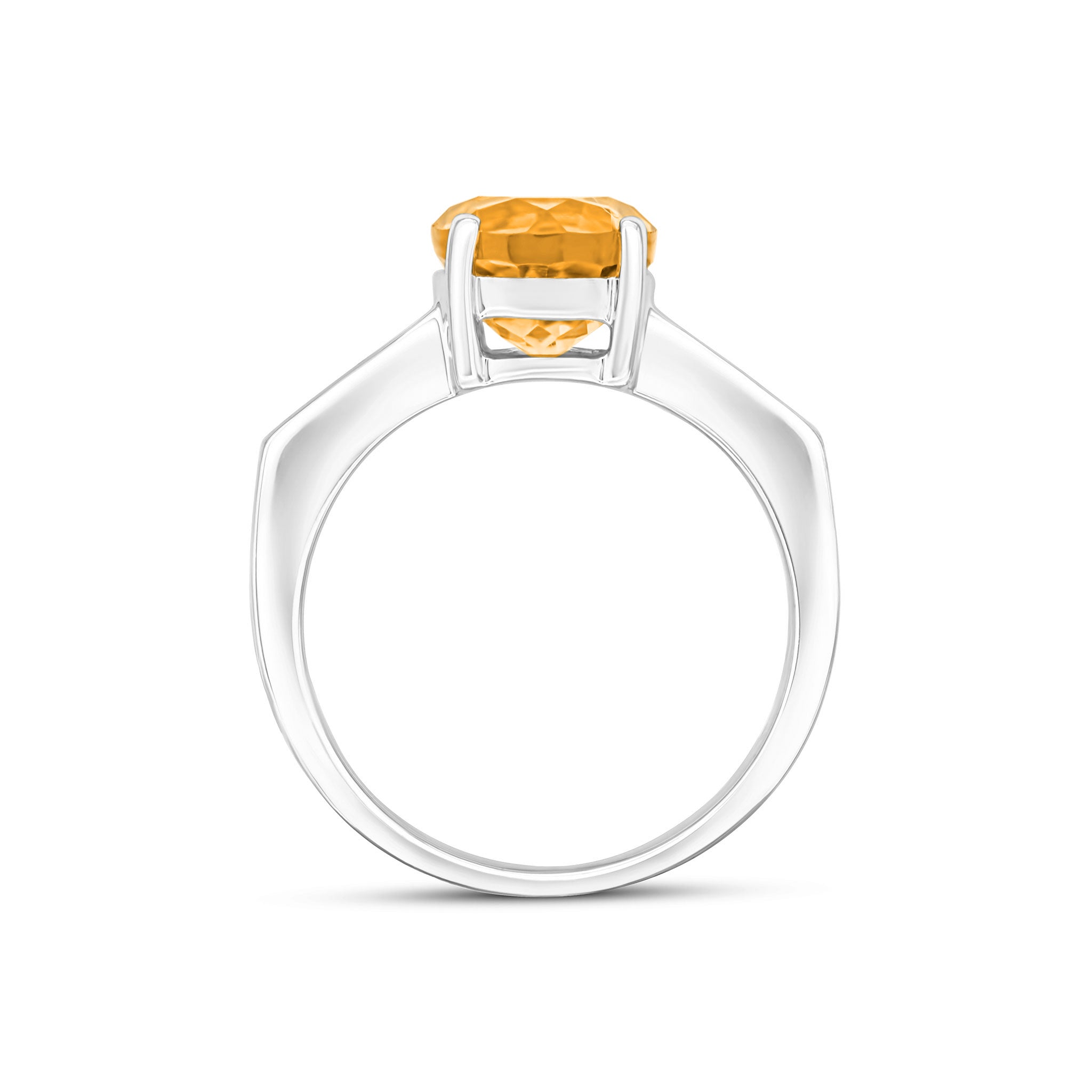 9ct White Gold Claw Set 8mm Round Citrine Single Stone Ring with Channel Set Diamond Shoulders