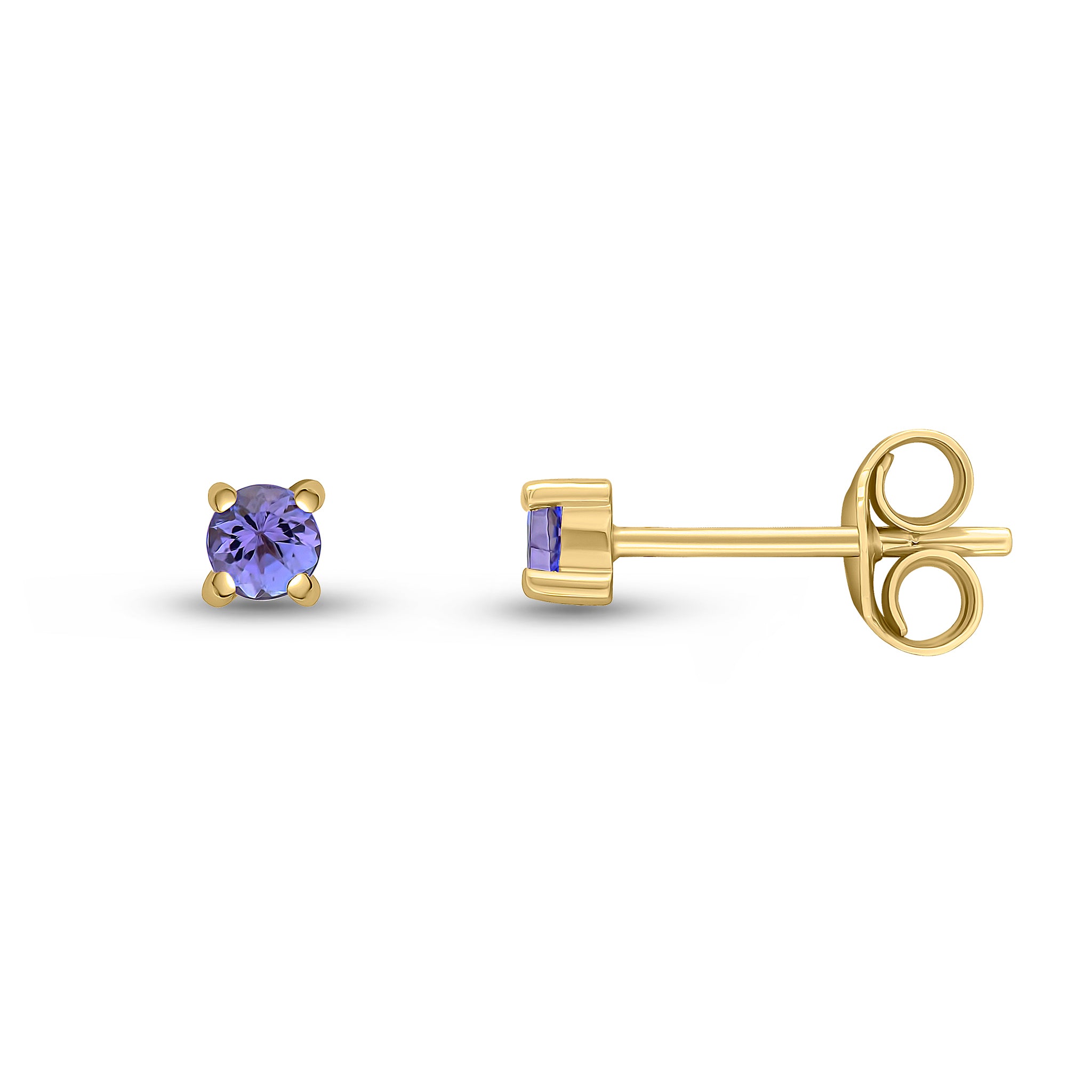 9ct Yellow Gold 3mm Round Tanzanite 4 Claw Stud Earrings