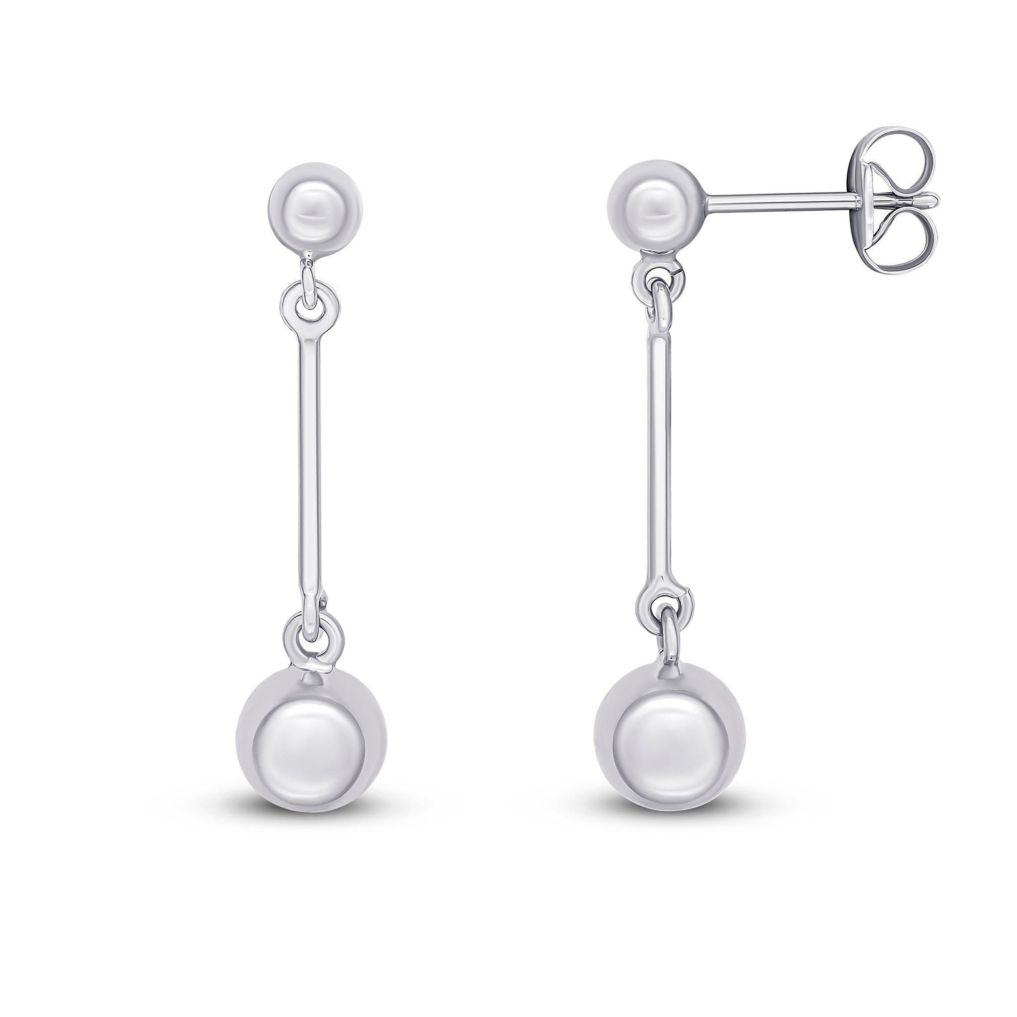 9ct White Gold 4mm And 6mm Polished Balls And Bar Drop Earrings