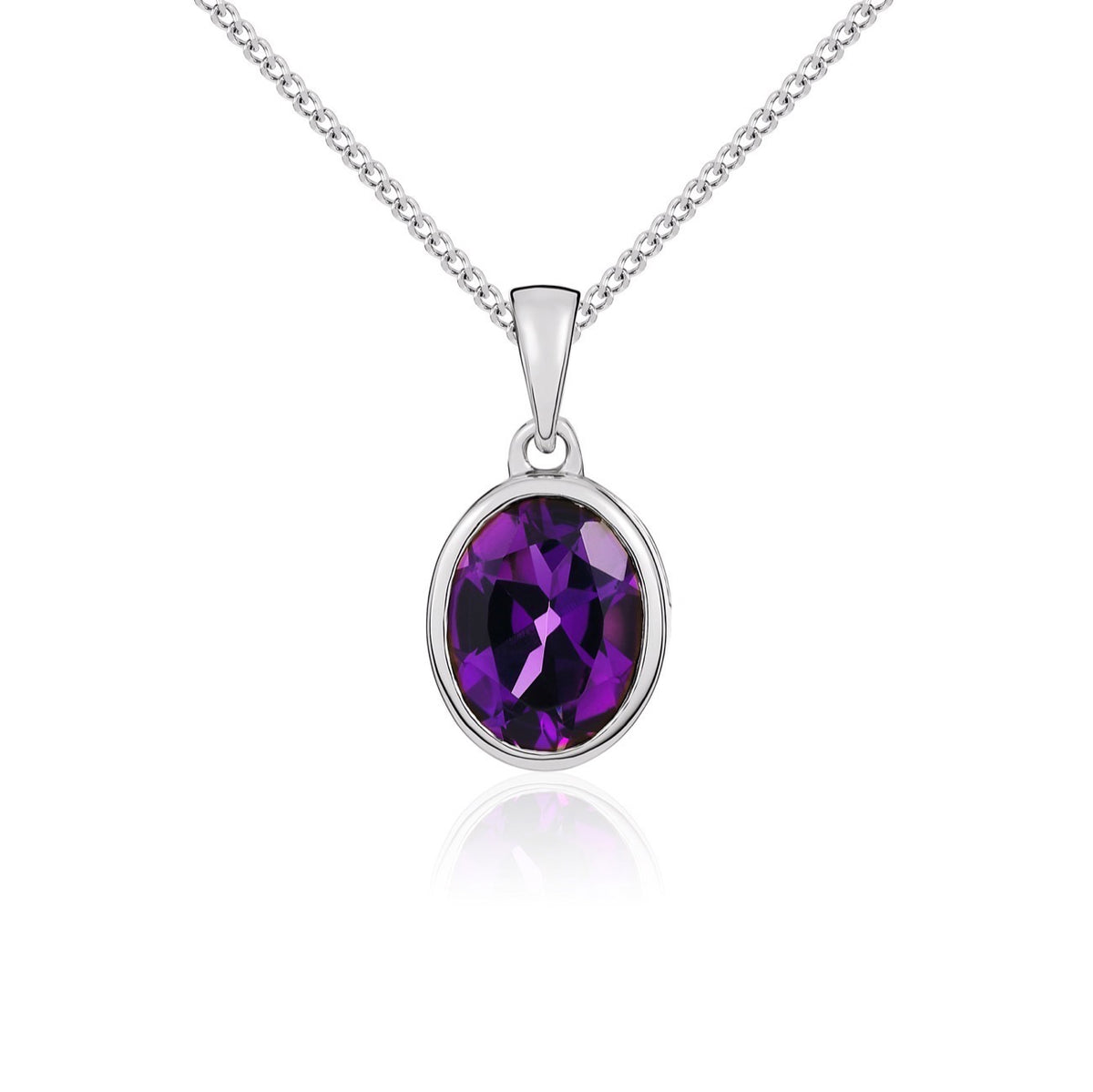 9ct White Gold Oval Amethyst Pendant