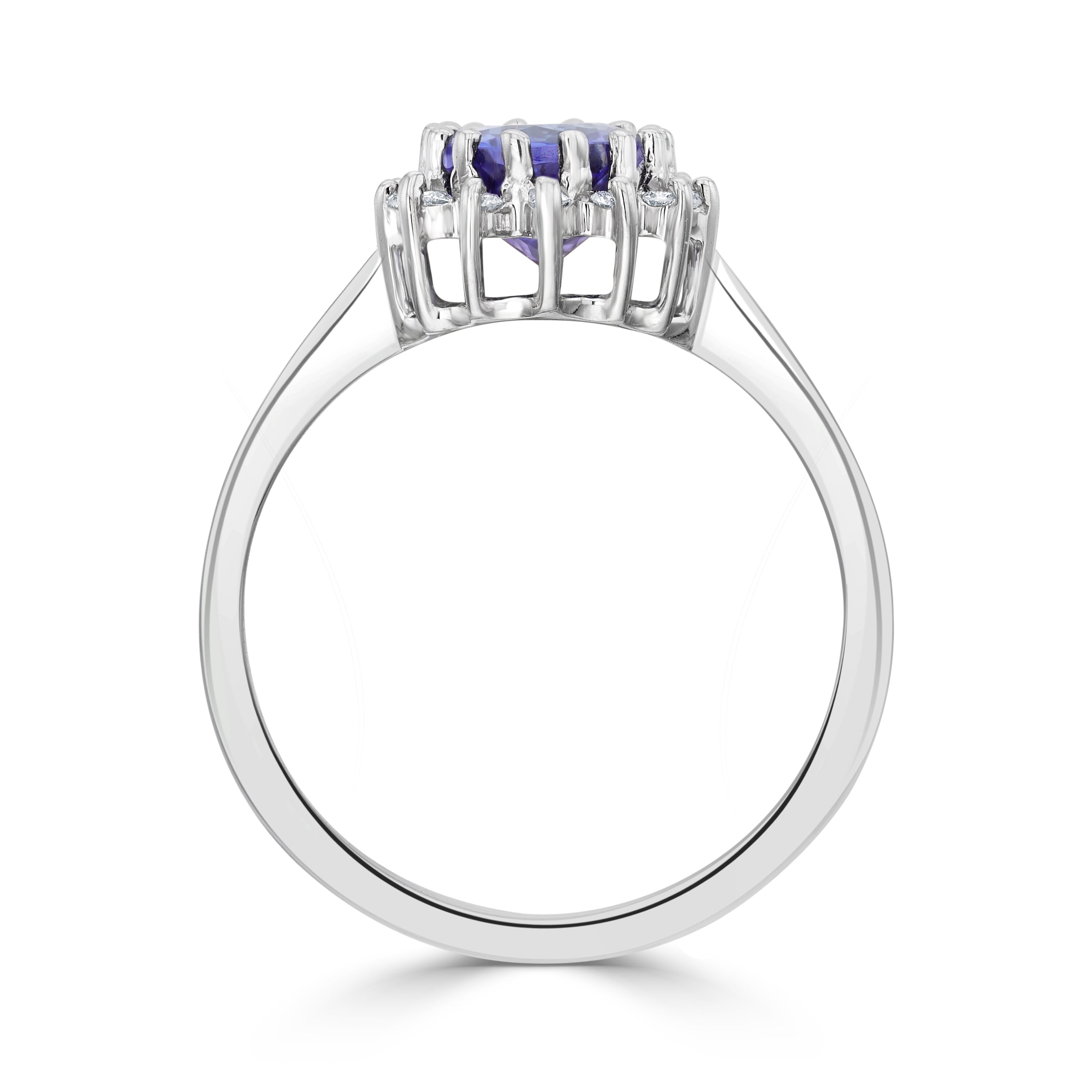 9CT WG 8X6 OVAL TANZANITE & DIAMOND CLAW SET CLUSTER RING 1