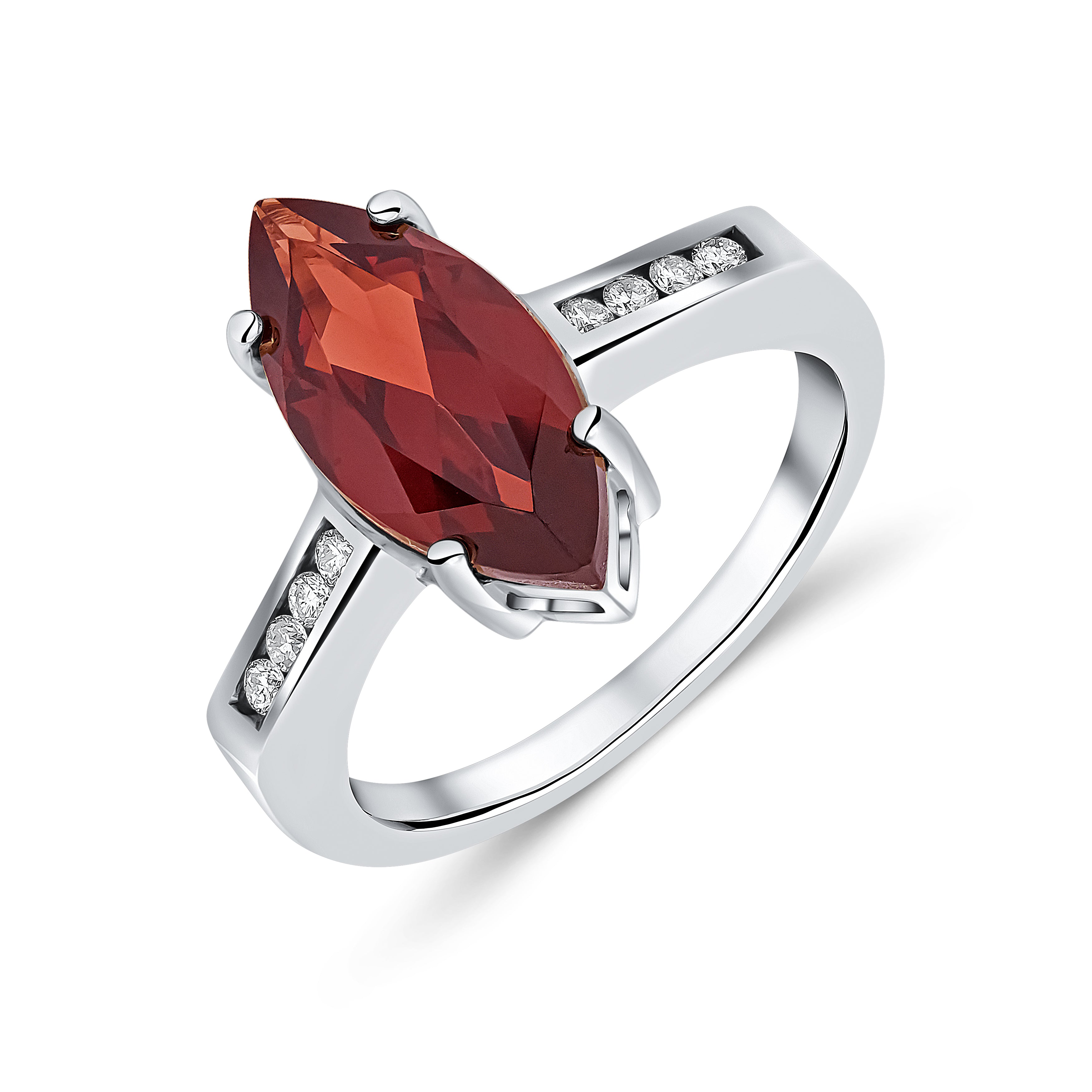 9ct White Gold 15x7 Marquise Garnet Single Stone Ring with Channel Set Diamond Shoulders