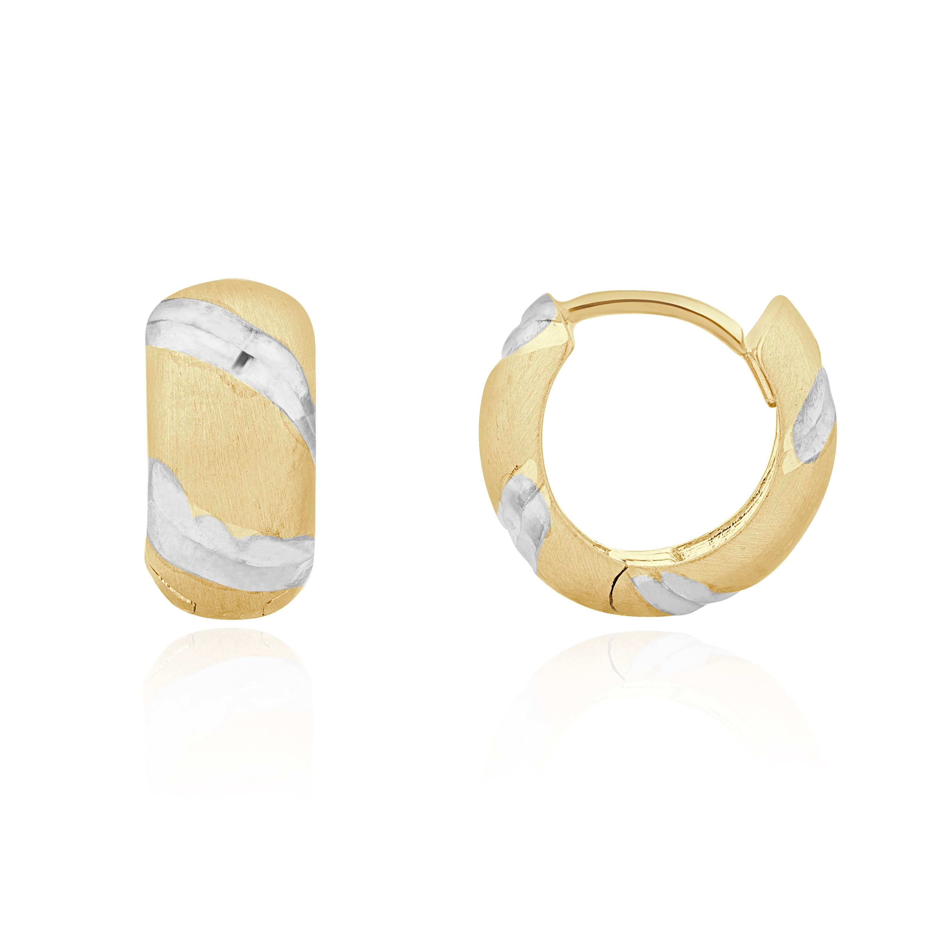 9ct Yellow And White Gold Satin And Diamond Cut Striped Hinged Hugg