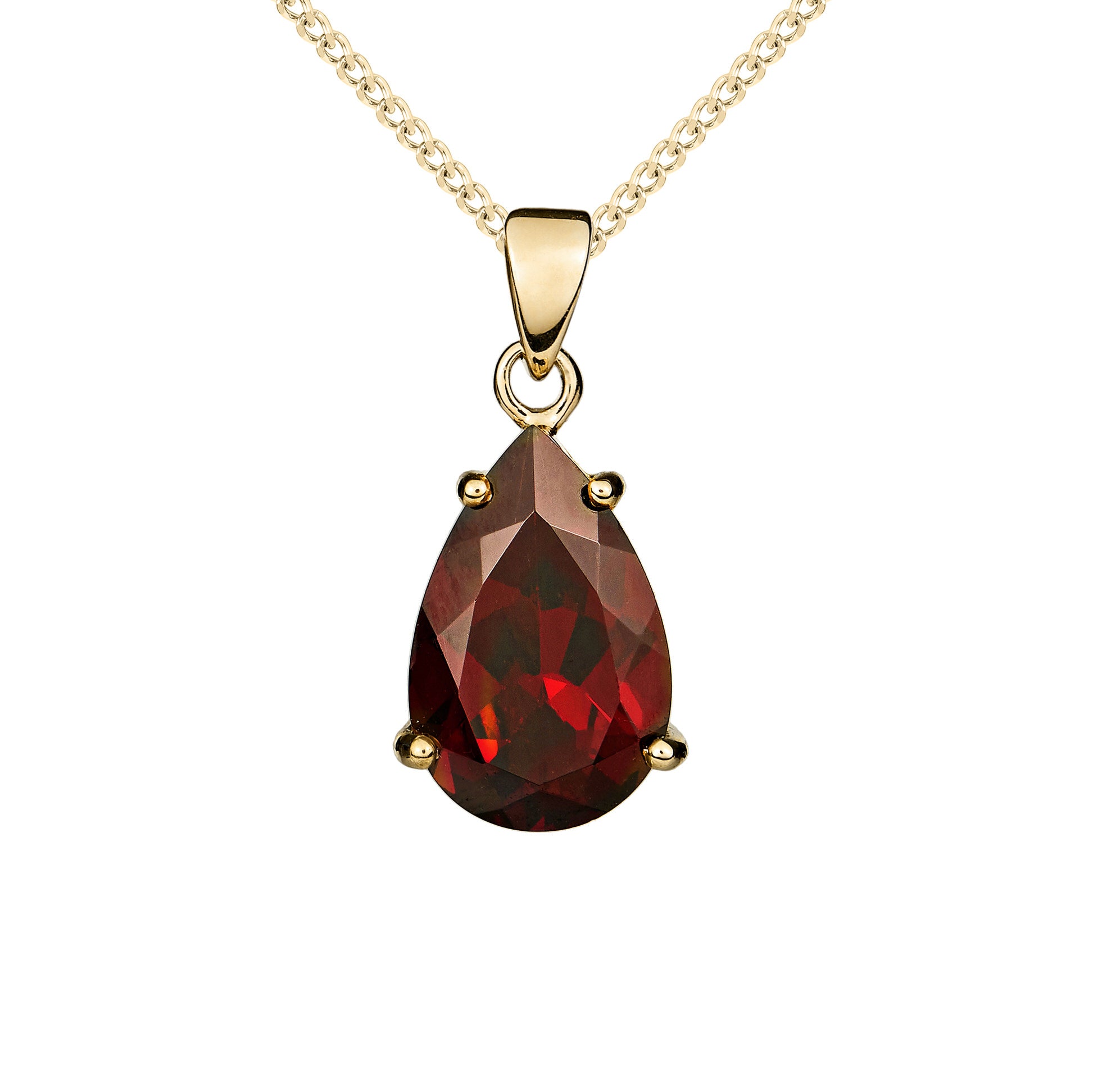 9ct Yellow Gold 14x9 Pear Shape Garnet Claw Set Pendant