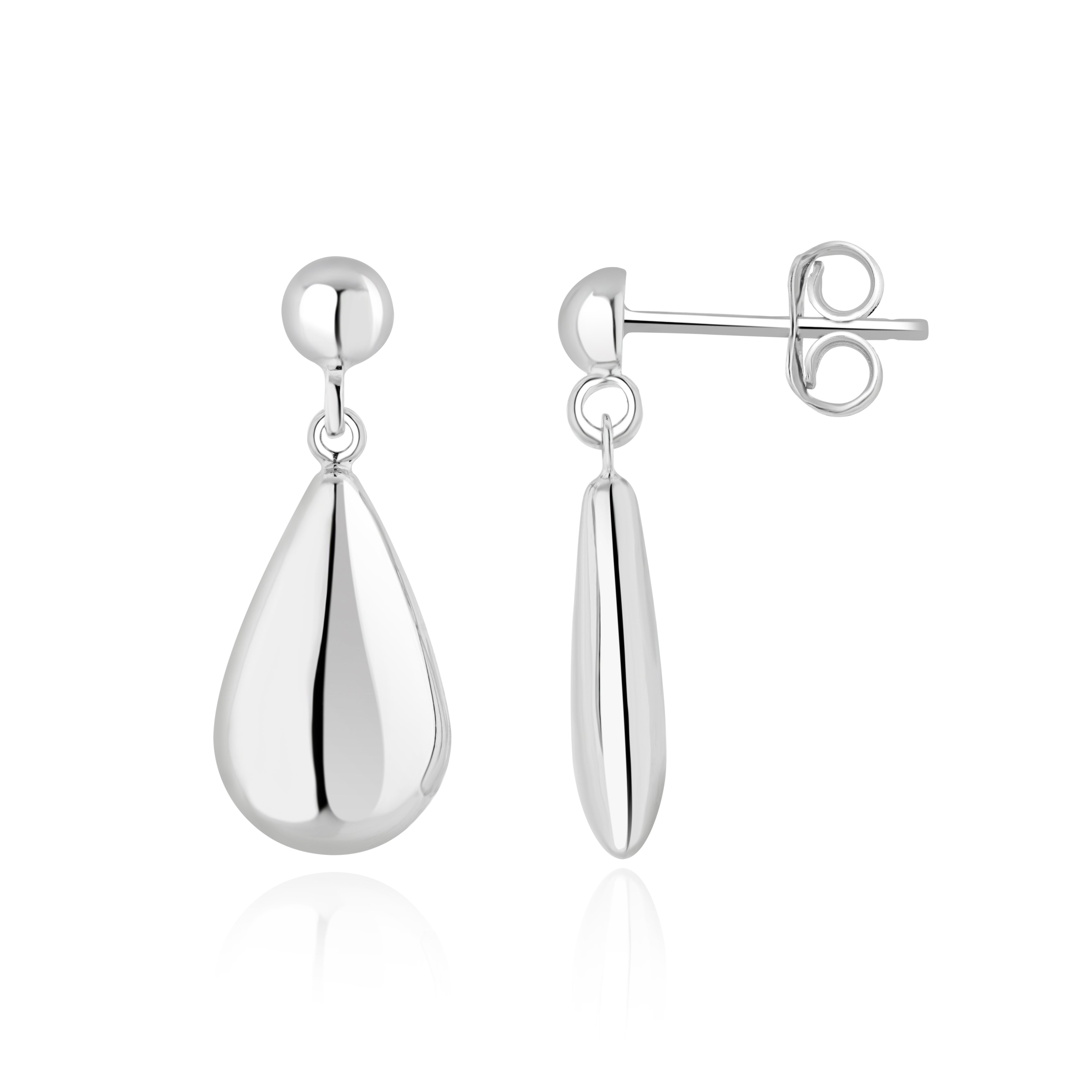 9ct white gold Flat Polished Pearshape Drop Earrings With Half Bead Top