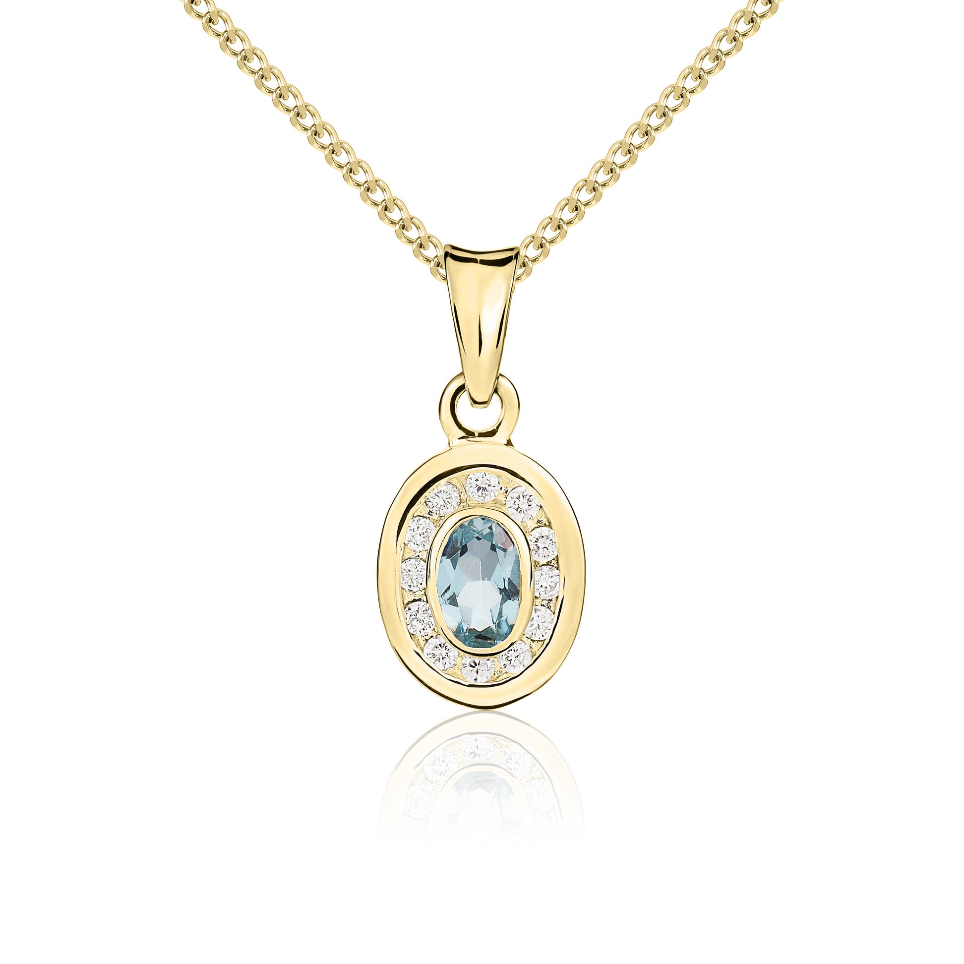 9ct Yellow Gold Oval Aq & Diamond Cluster Pdt