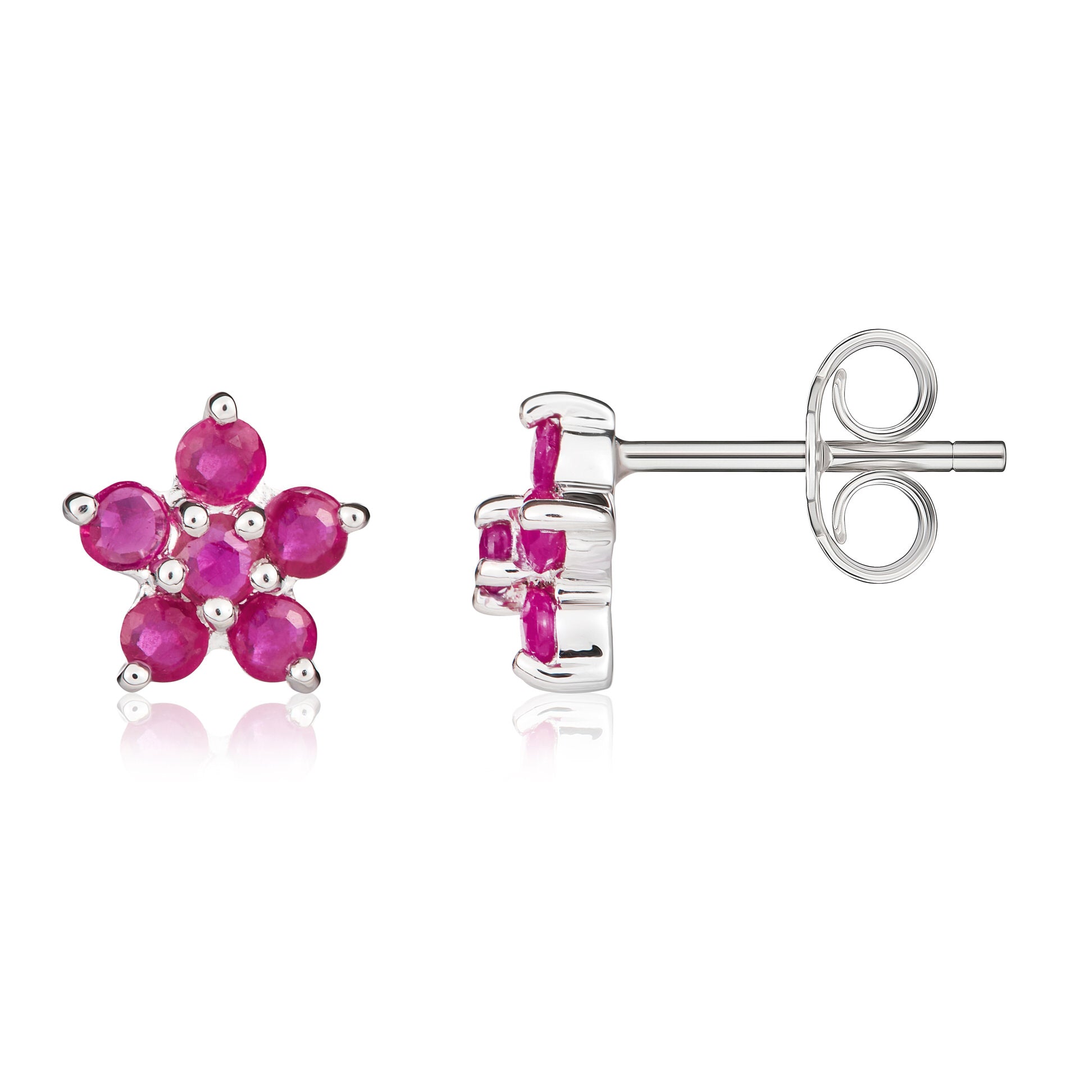 9ct White Gold 5x1 Round Ruby Claw Set Cluster Earrings