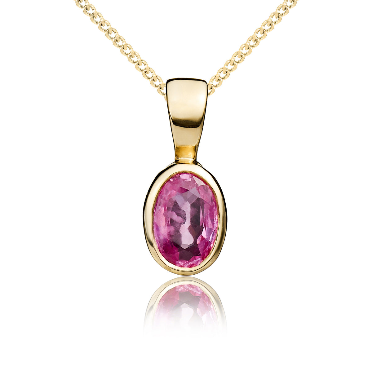 9ct Yellow Gold 6x4 Oval Pink Sapphire Rubover Pendant