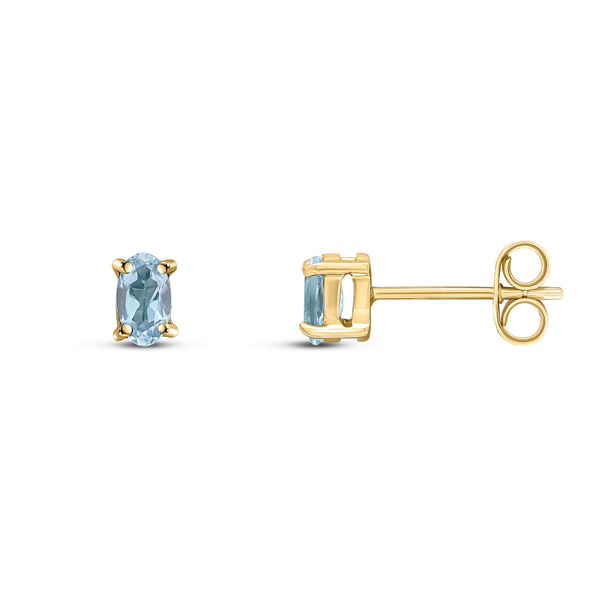 9ct Yellow Gold 5x3 Oval Aquamarine Claw Set Earrings