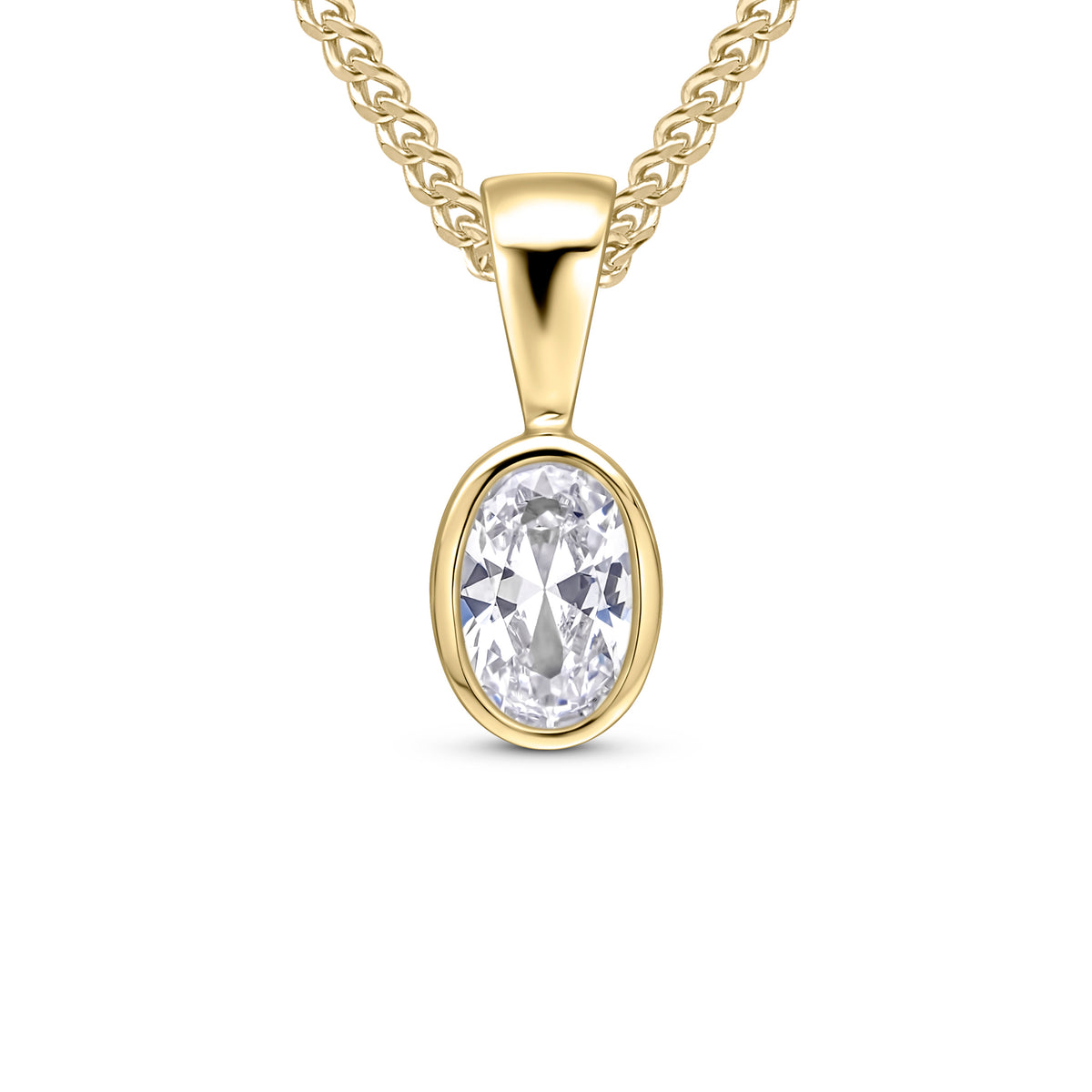 9ct Yellow Gold 6x4 Oval CZ Rubover Pendant