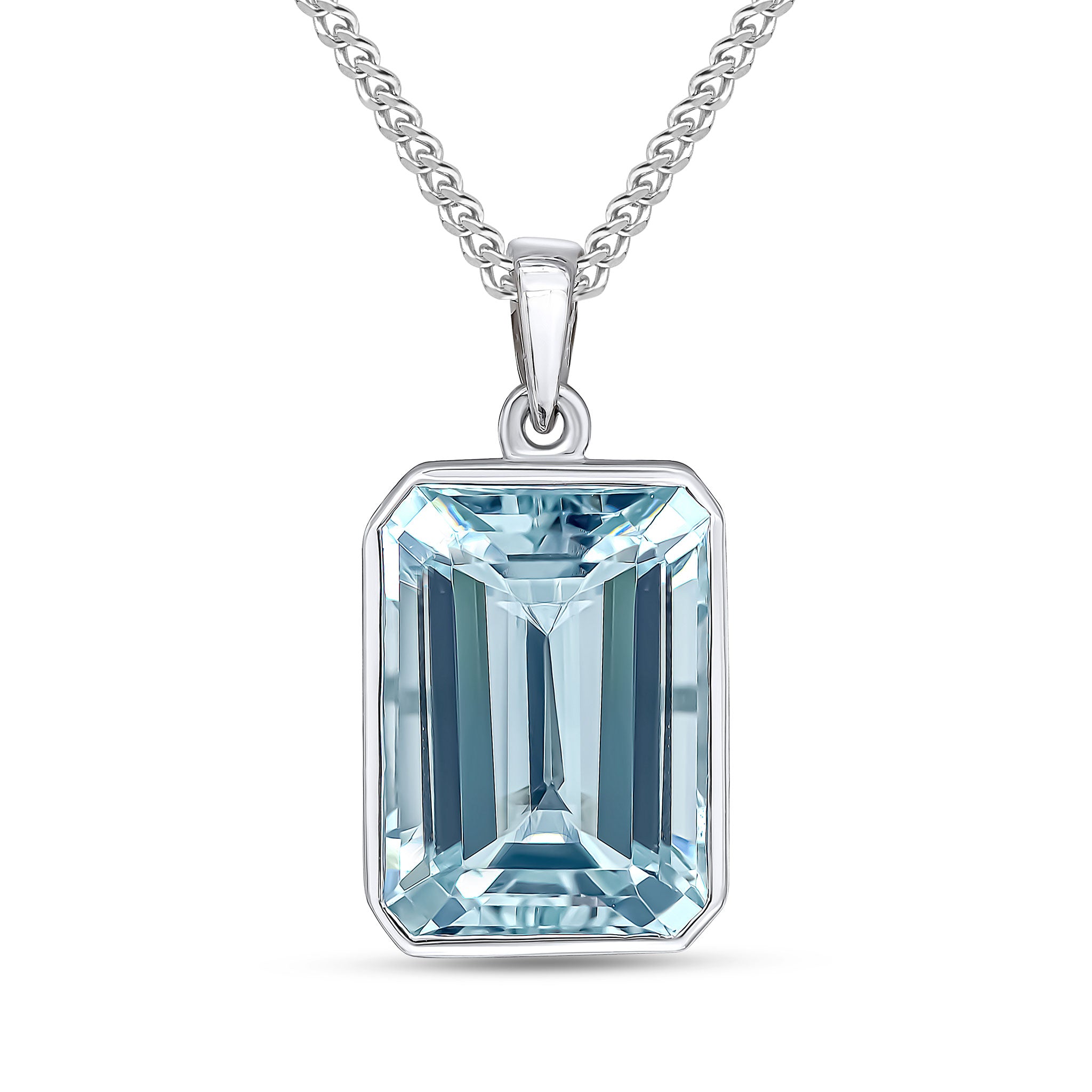9ct White Gold 14x10 Octagon Aquamarine Rubover Pendant Currently Unavailable to Order Due to Stone Sourcing