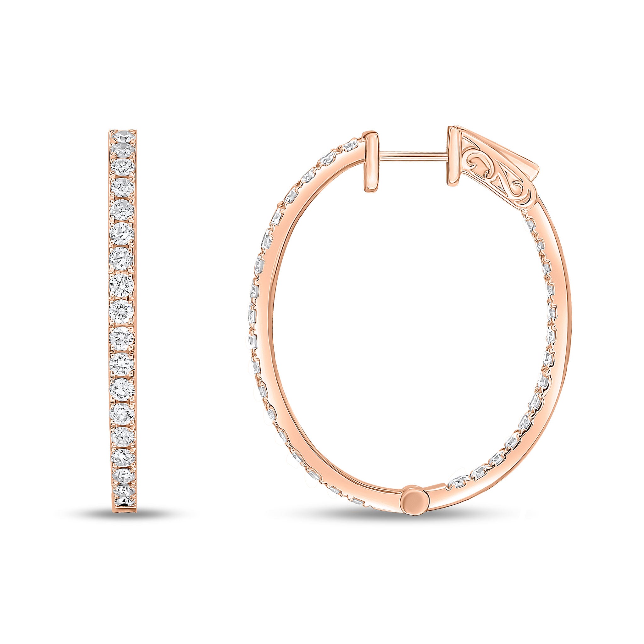 18wg Full Diamond Oval Hoop Earrings