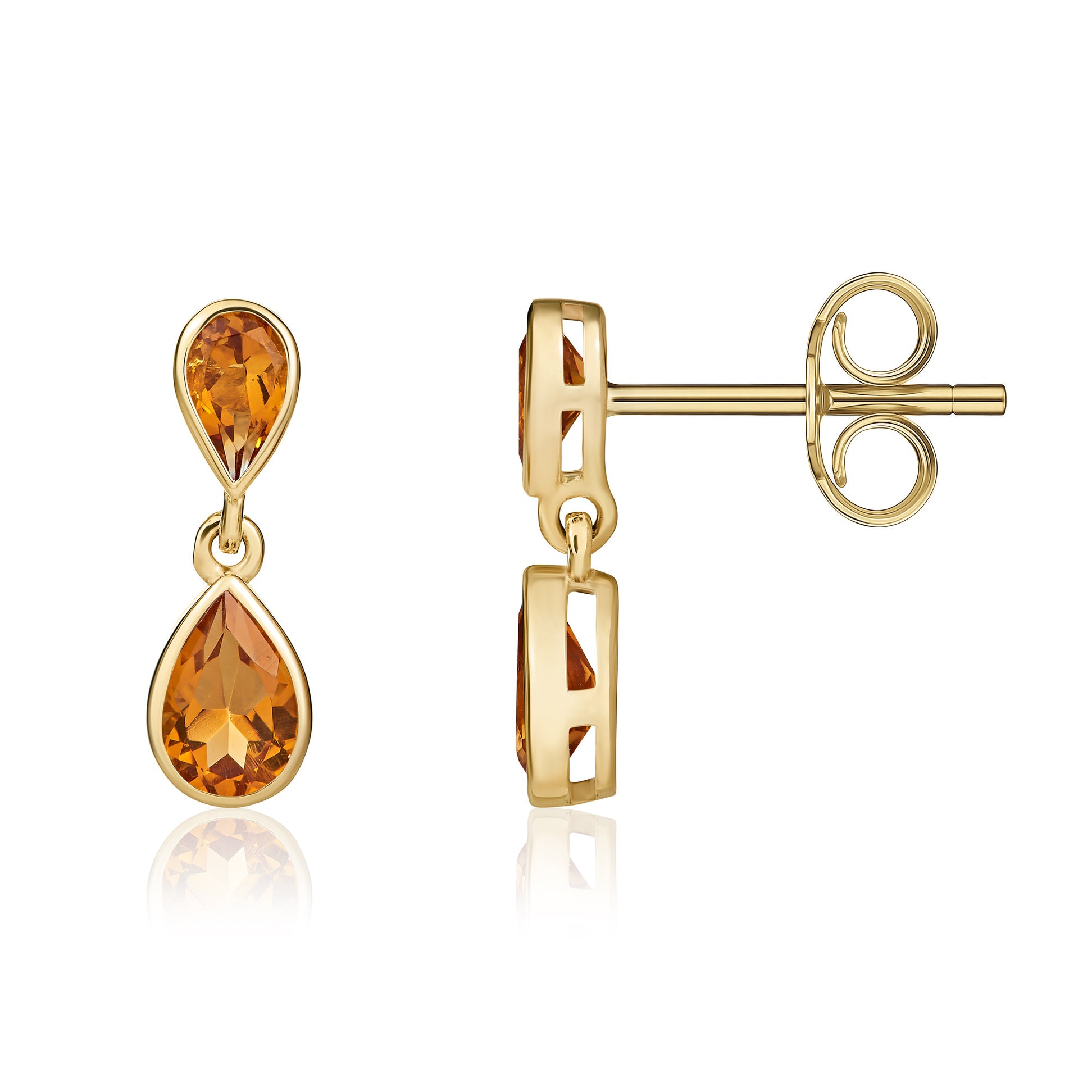9ct Yellow Gold Pear Citrine Double Drop Earrings