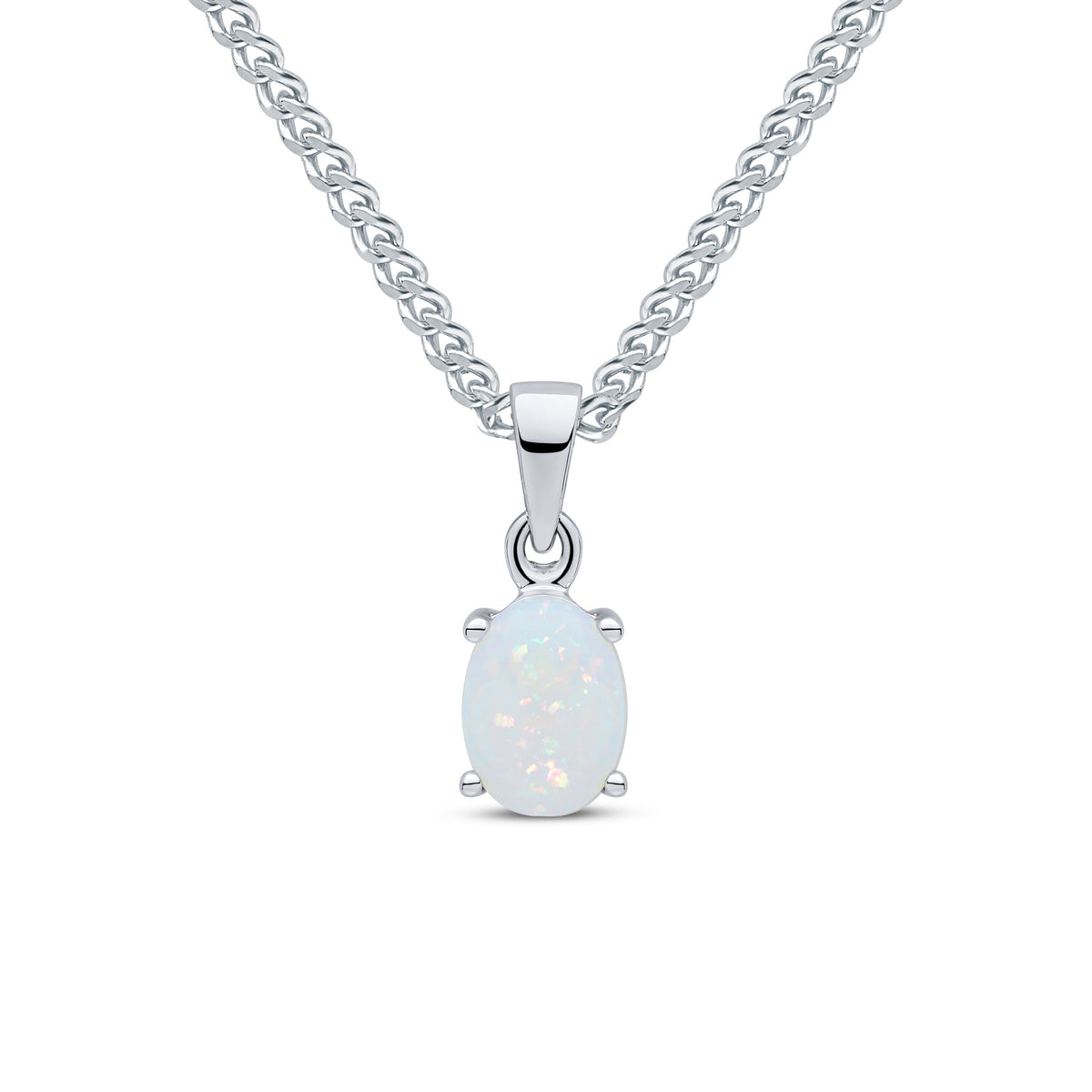 9ct White Gold 7x5mm Oval Opal Claw Set Pendant