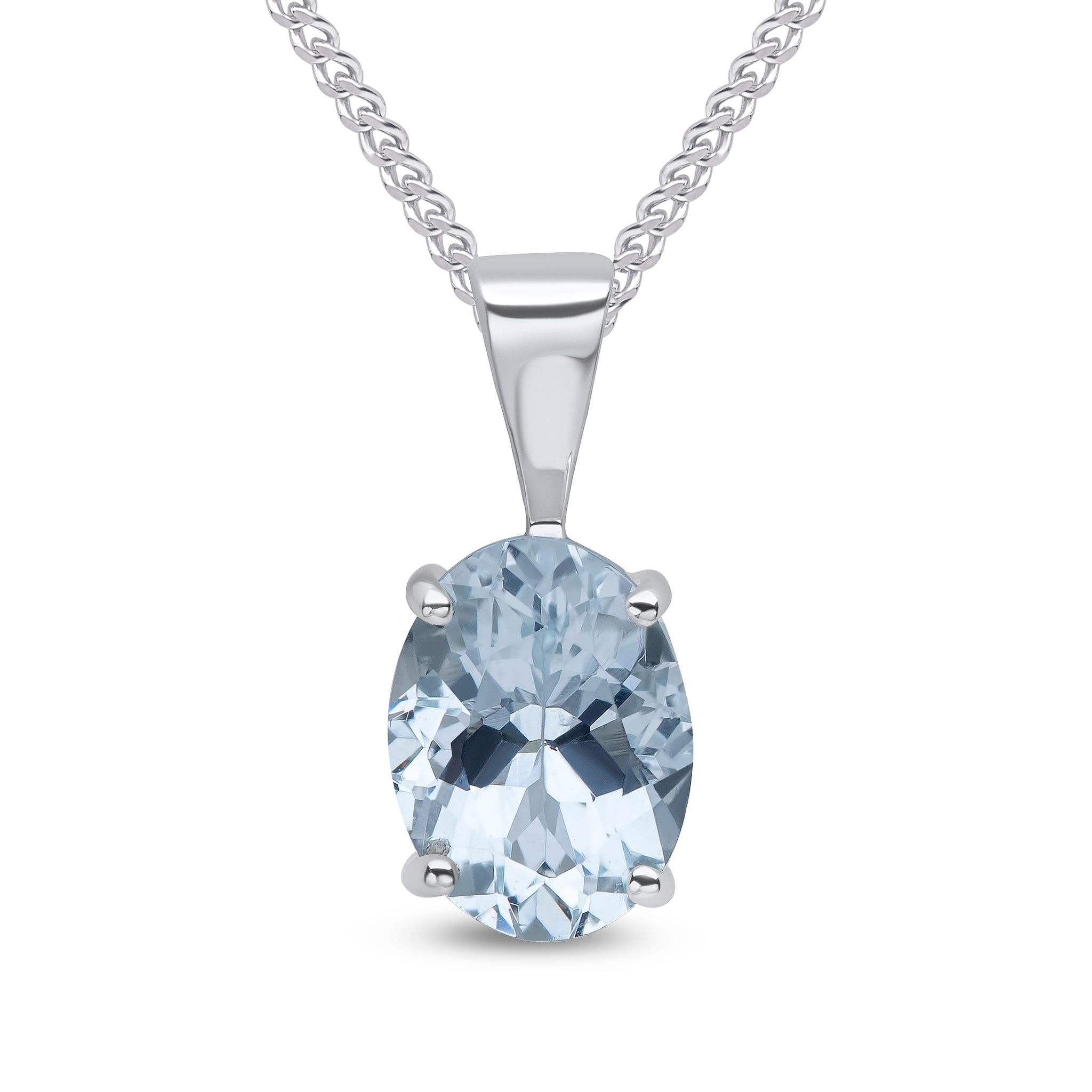 9ct White Gold 8x6mm Oval Aquamarine Single Stone Claw Set Pendant