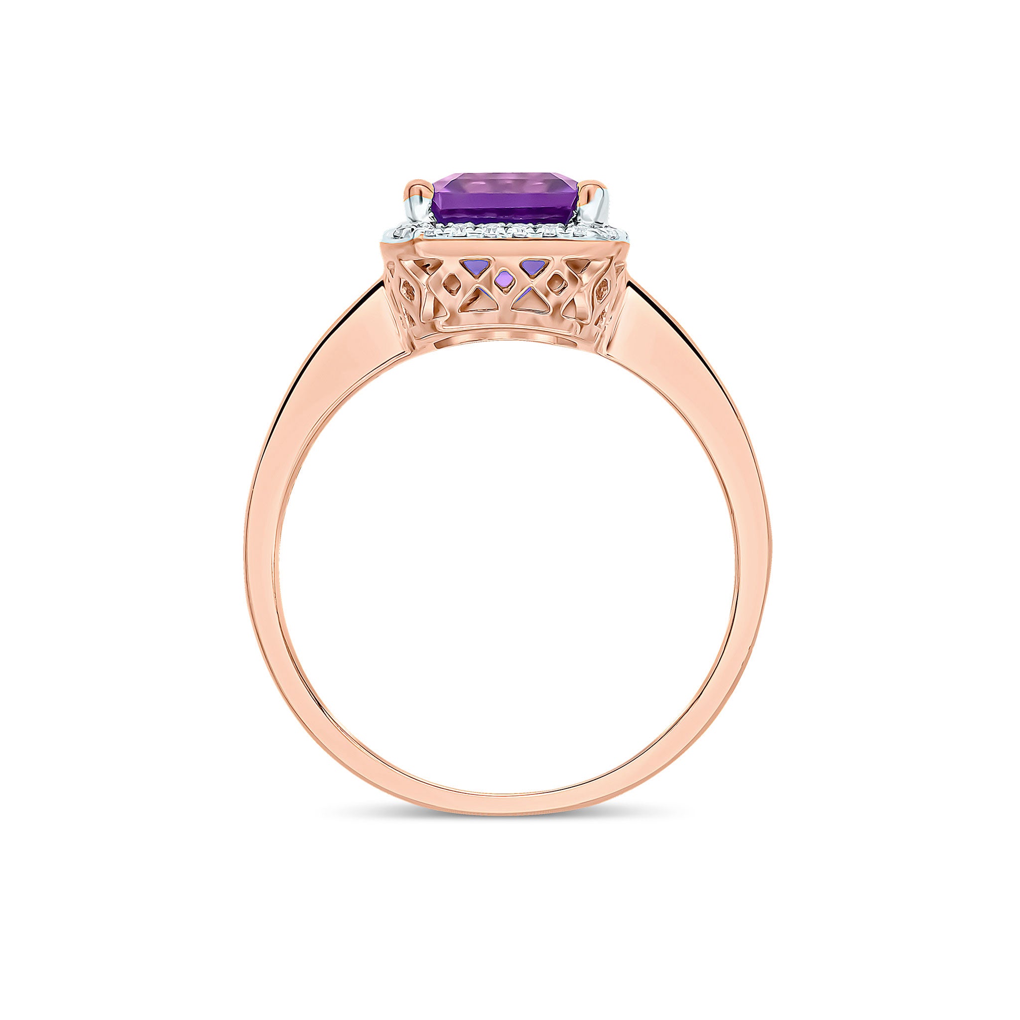9CT RG 9X7 OCTAGONAL PINK AMETHYST & DIAMOND CLAW SET CLUSTER RING. RHODIUM TO DIAMONDS 1