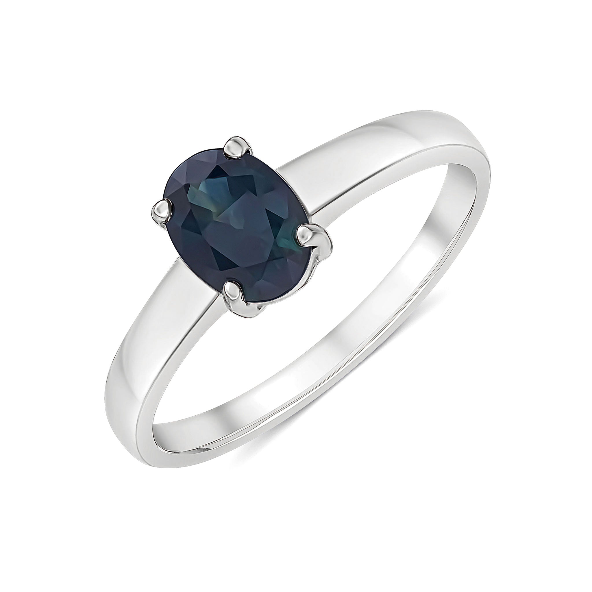 9ct White Gold 7x5mm Oval Sapphire Claw Set Single Stone Ring