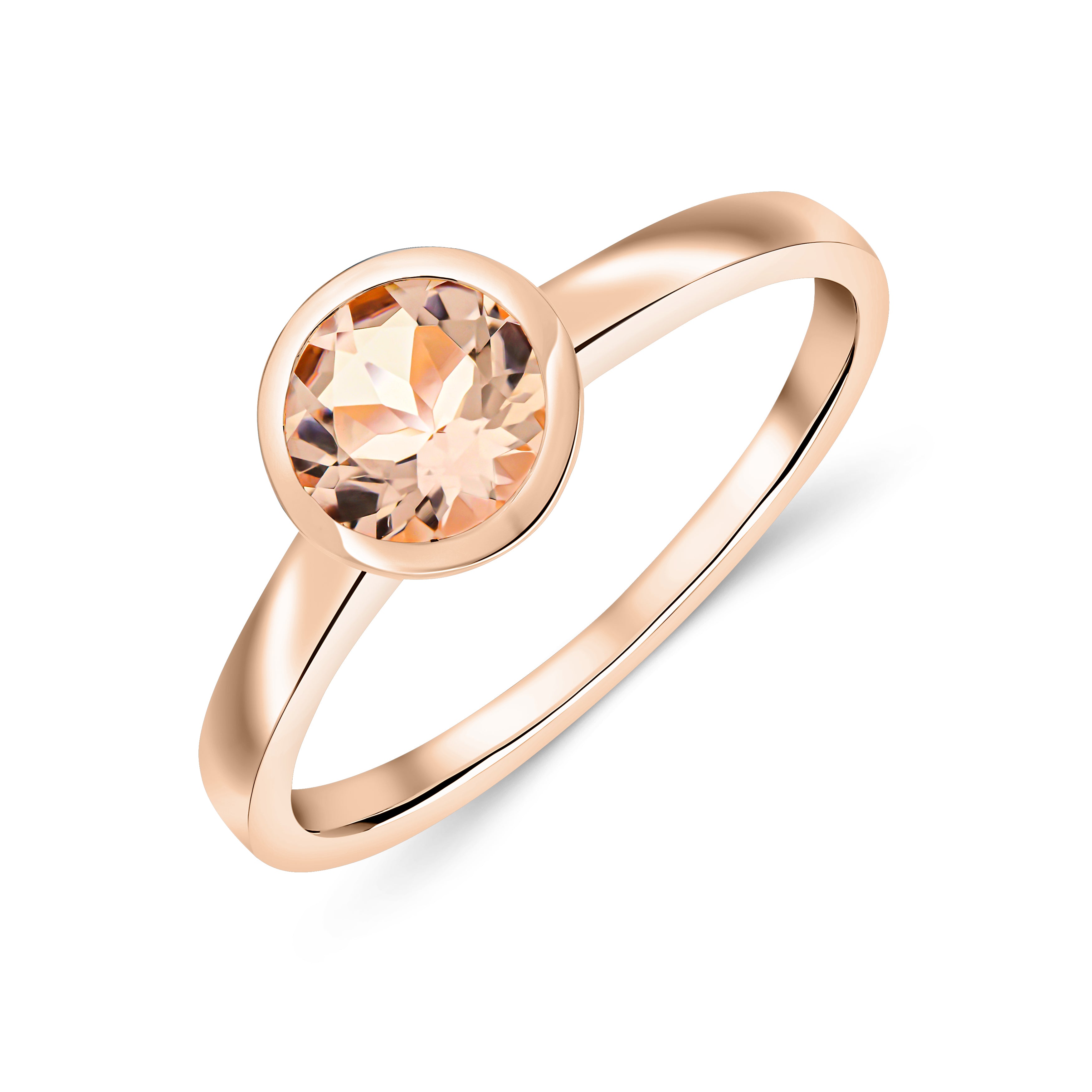 9ct Rose Gold 6mm Round Morganite Rubover Single Stone Ring