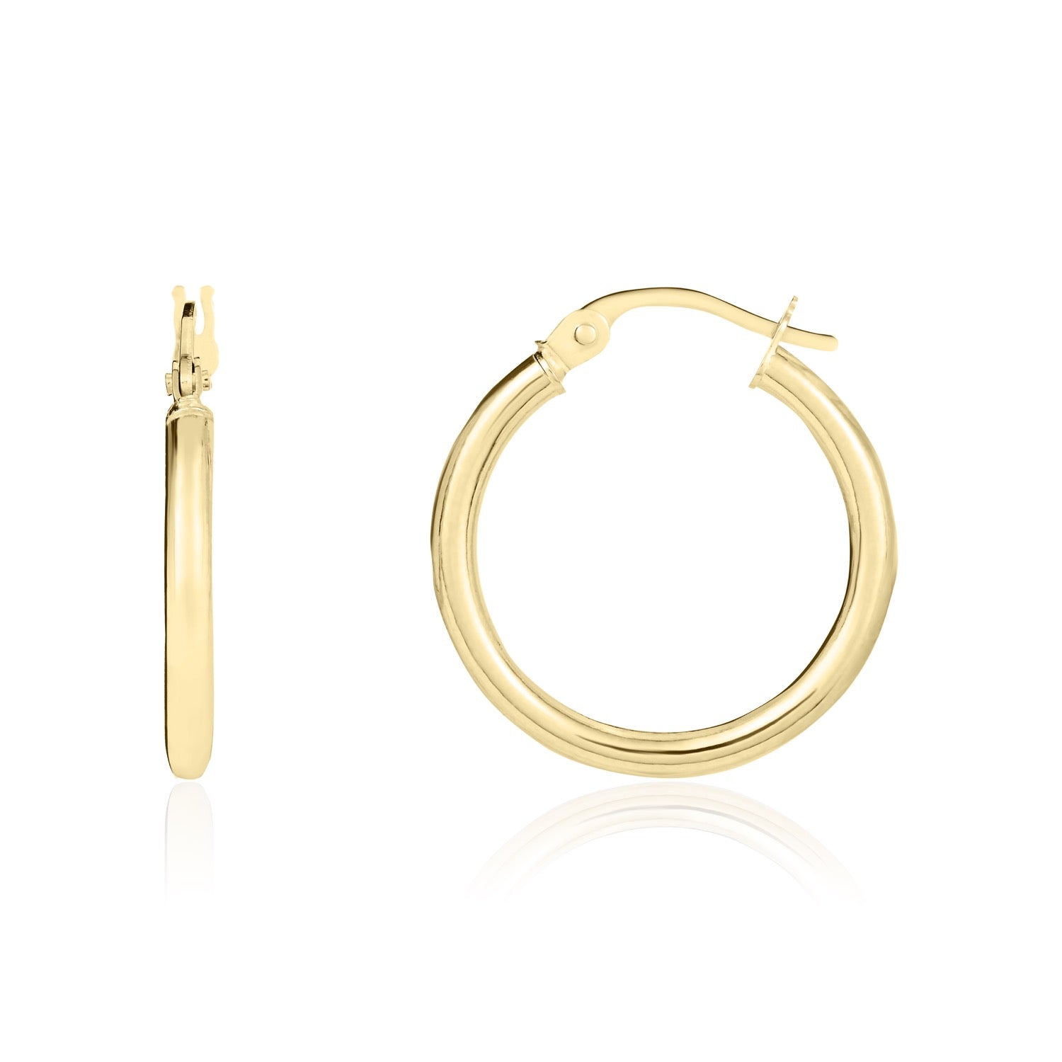 18ct yellow gold Polished 2mm Round Tube Hoop Earrings. 19mm Outer Diameter