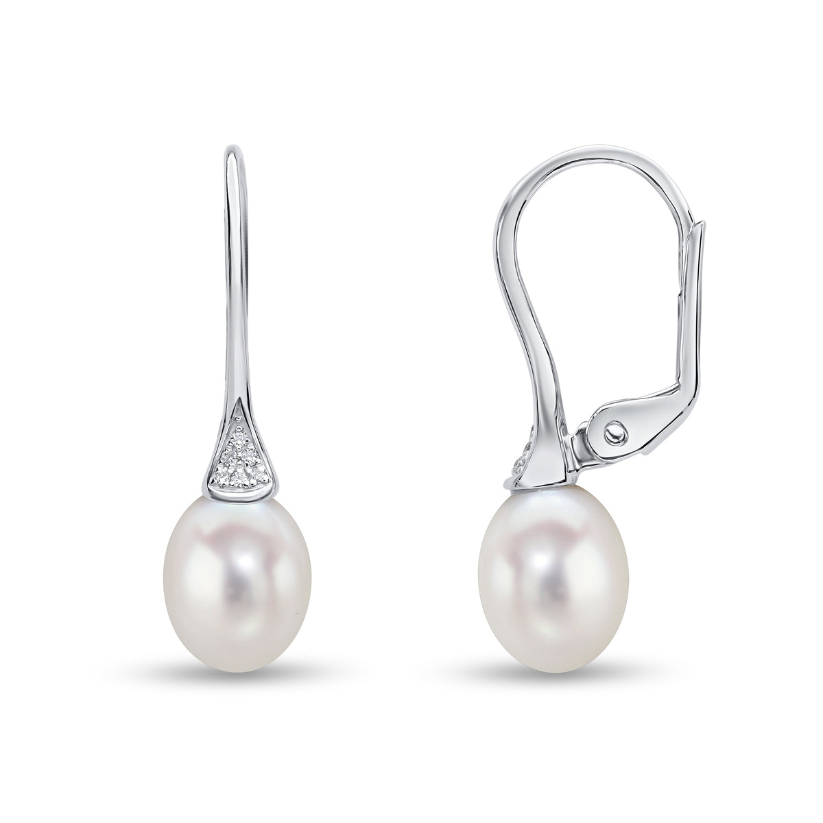 18ct White Gold Cfw Pearl & Pave Set Diamond Top 'hoop' Drop Earrings