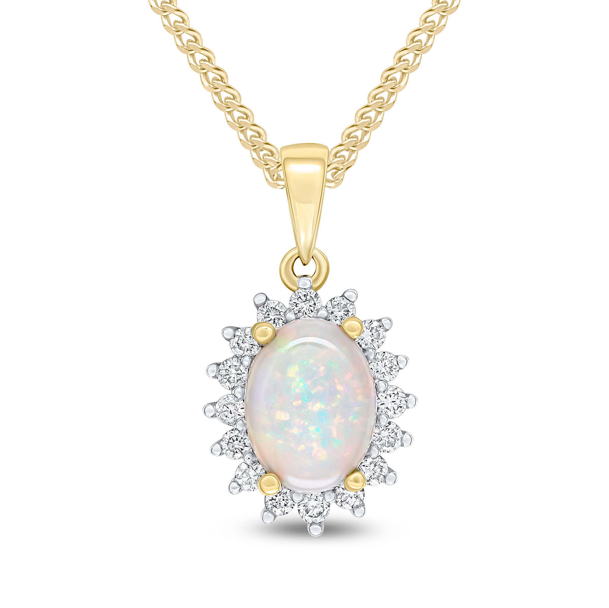 18y 8x6 Oval Opal & Diamond Cluster Pendant