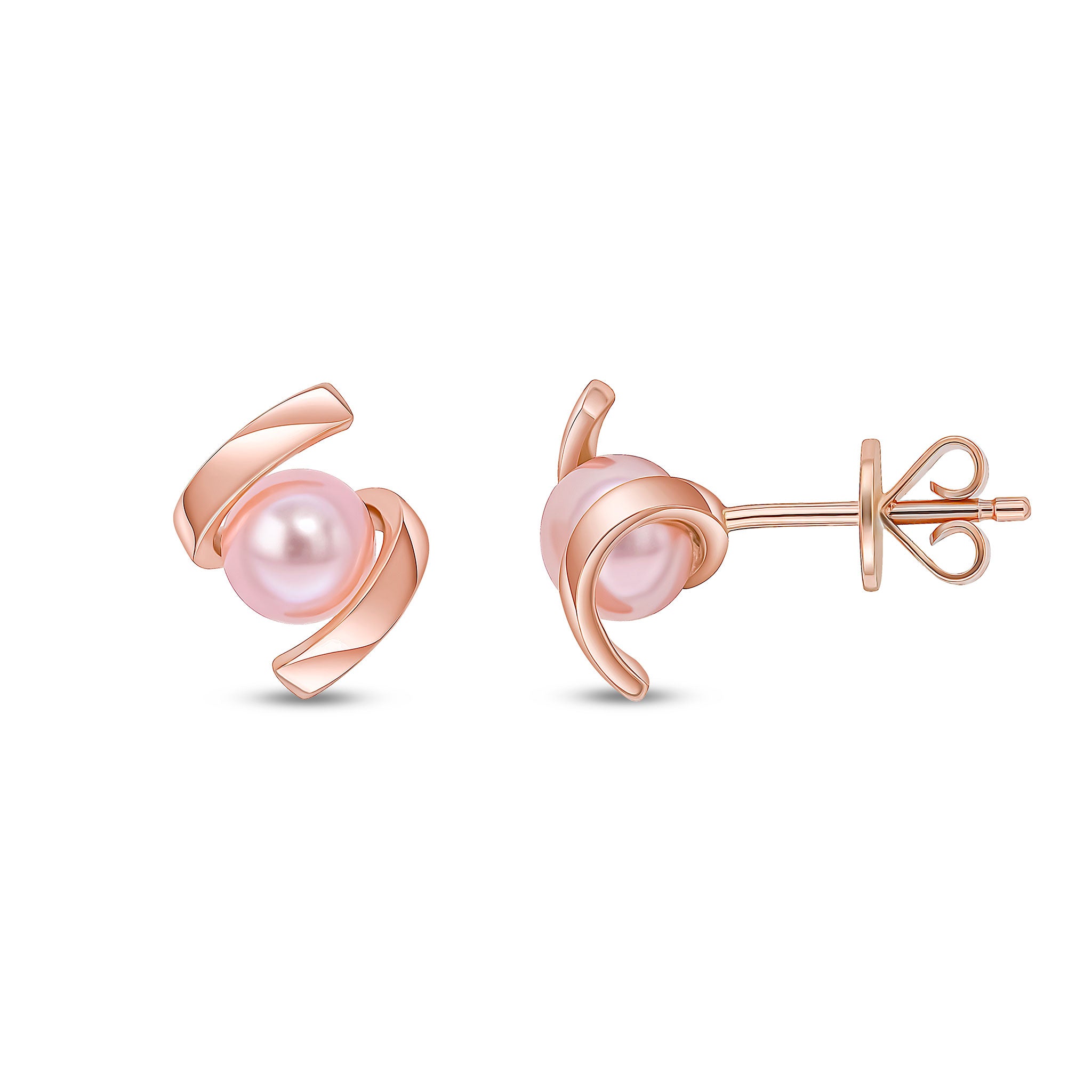 9ct Rose Gold Round cultured freshwater pearl Twist Stud Earrings