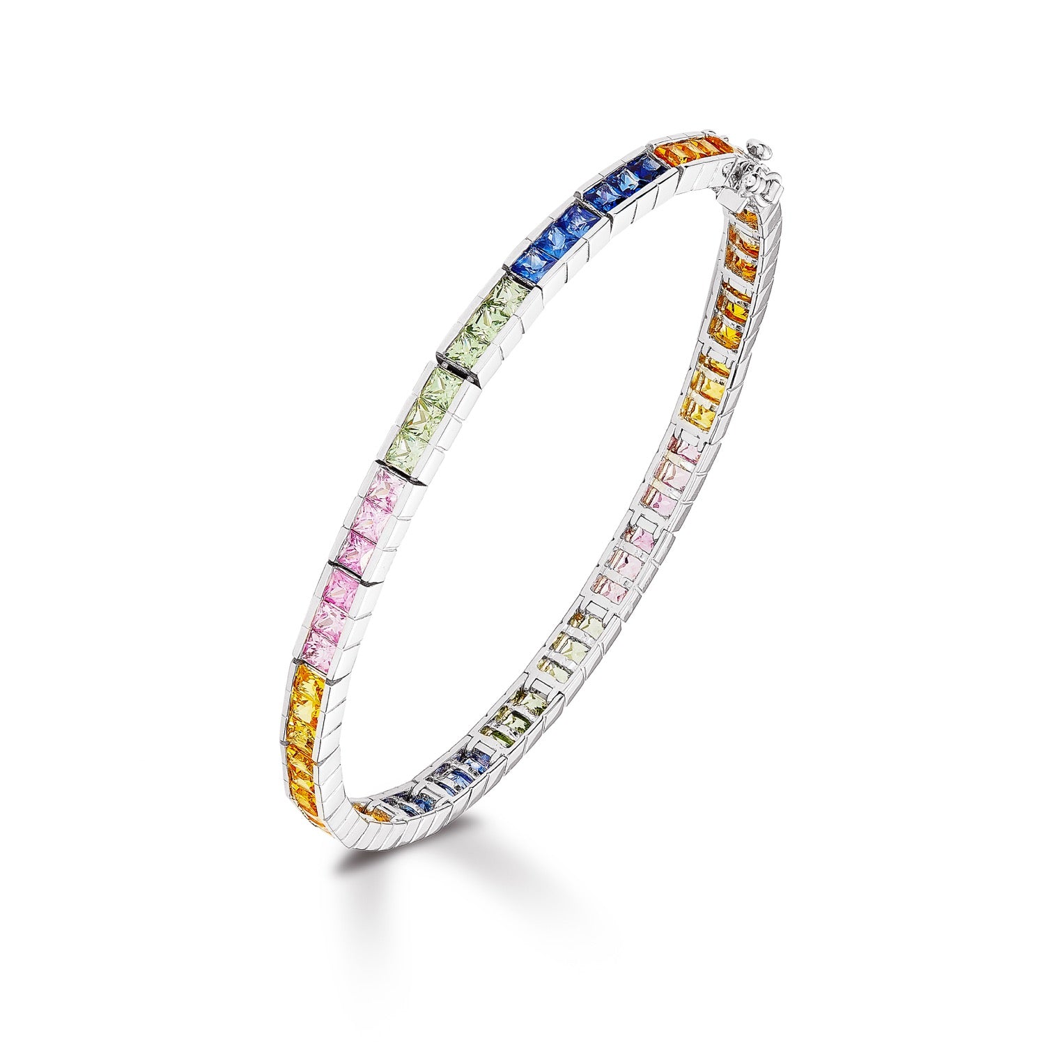 9ct White Gold Square Multi-Sapphire Channel Set Bracelet